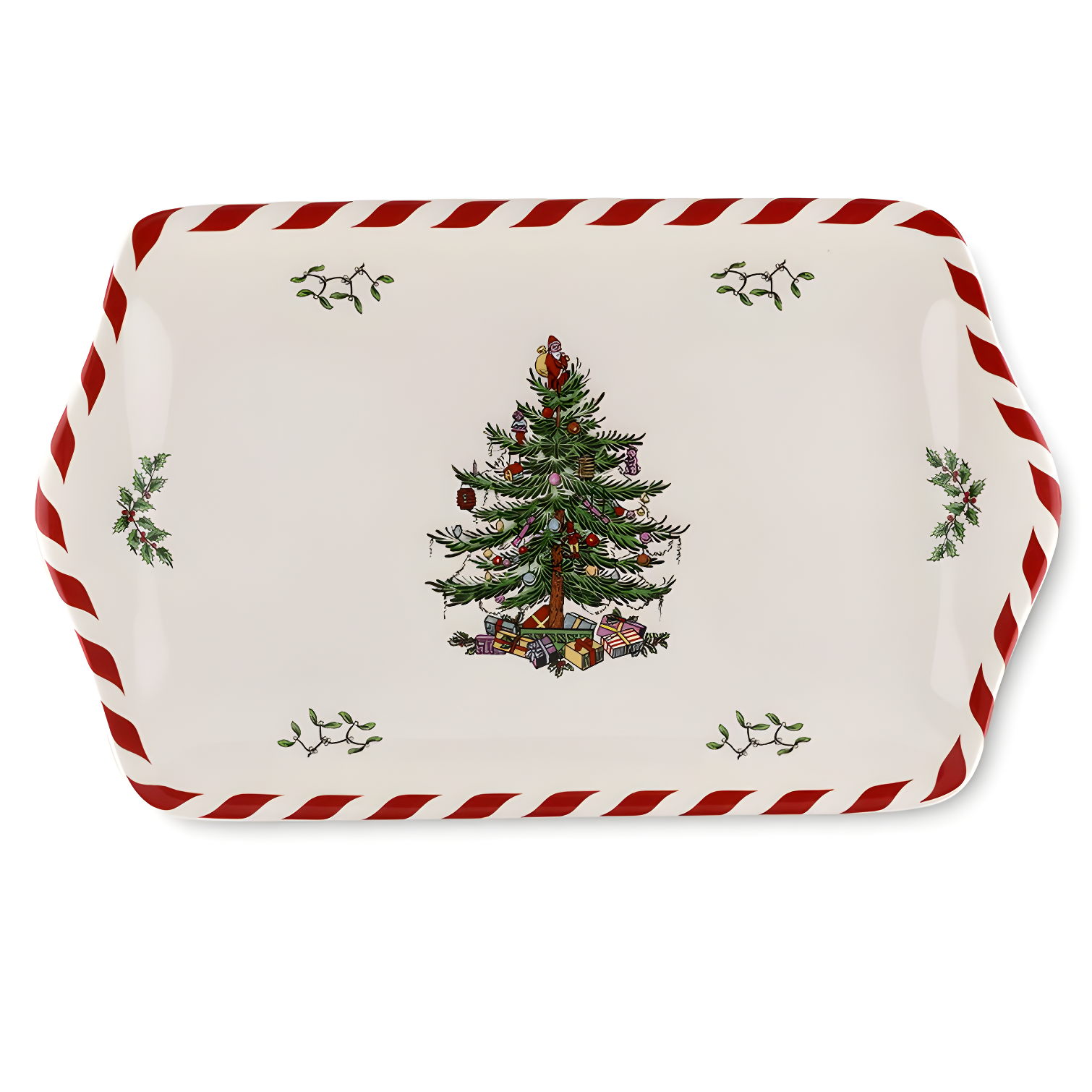 Festive Peppermint Christmas Tree 12-inch Porcelain Dessert Tray