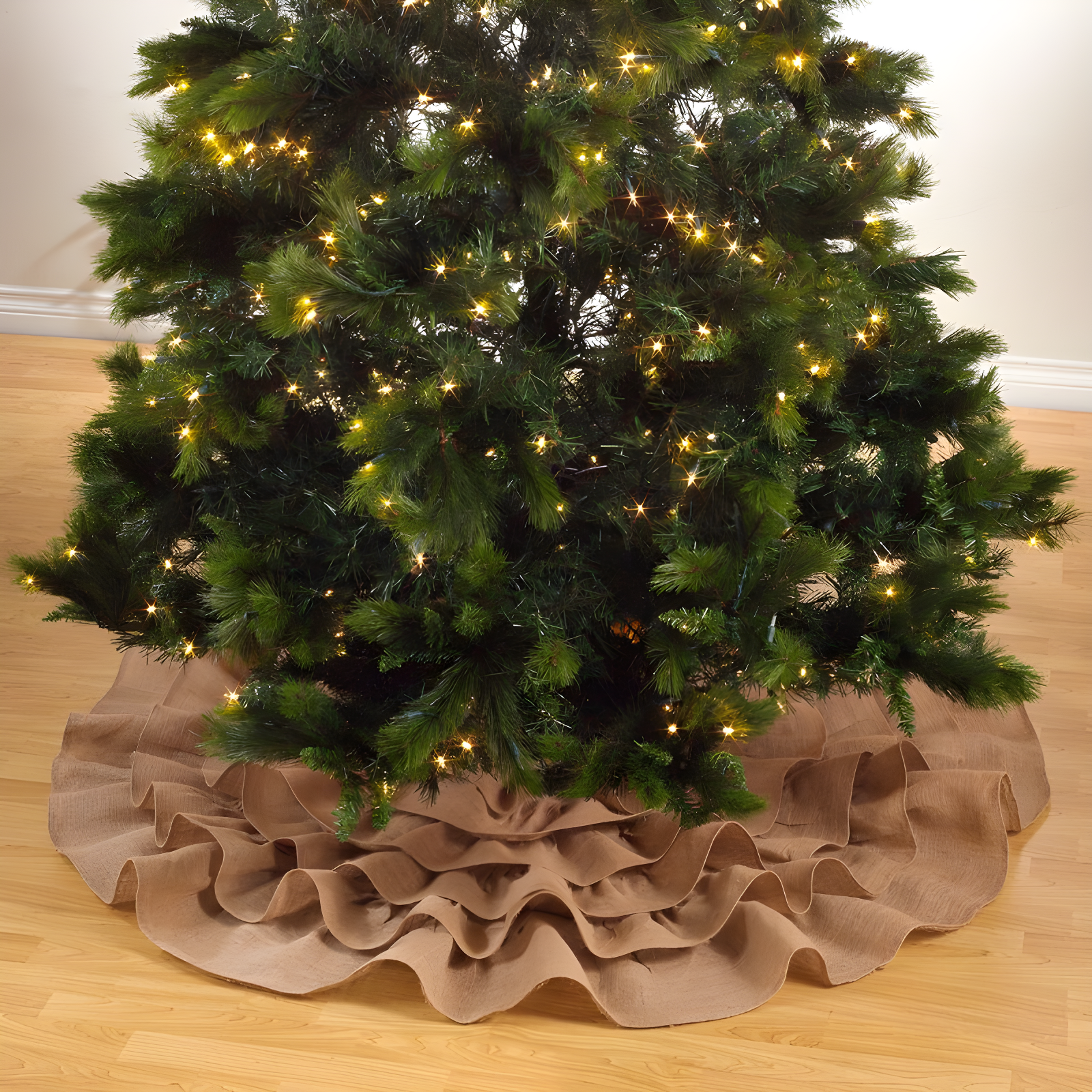 Natural Jute Ruffled Christmas Tree Skirt, 72"