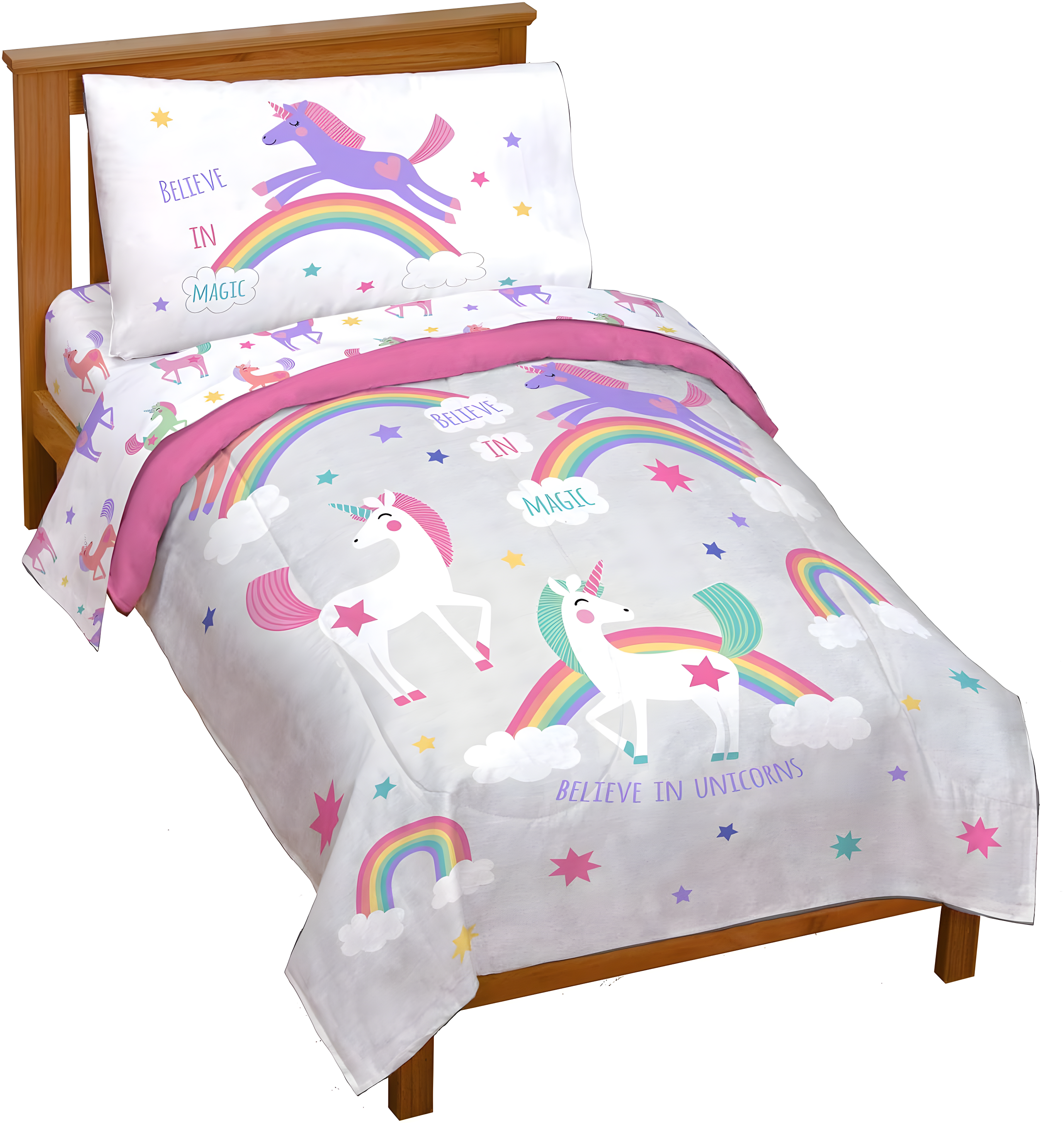 Gray Unicorn and Rainbow Microfiber Toddler Bedding Set