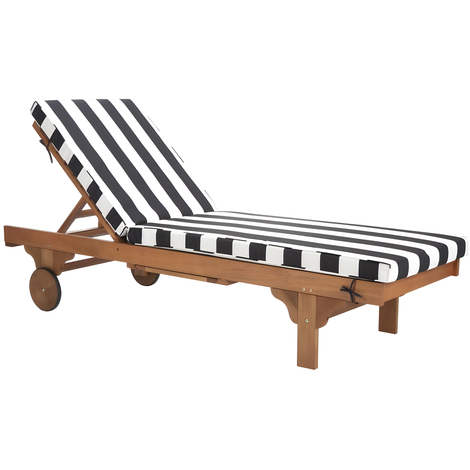 Newport Black and White Striped Eucalyptus Chaise Lounge with Cushions