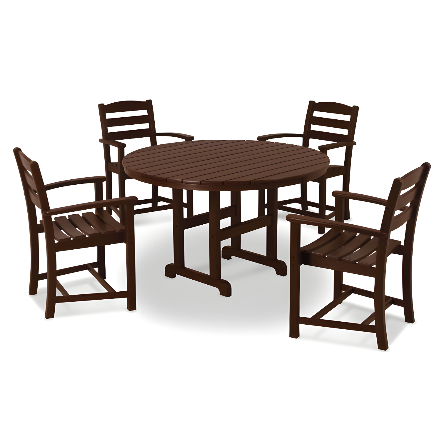 Mahogany 5-Piece Round Outdoor Dining Set with Arm Chairs