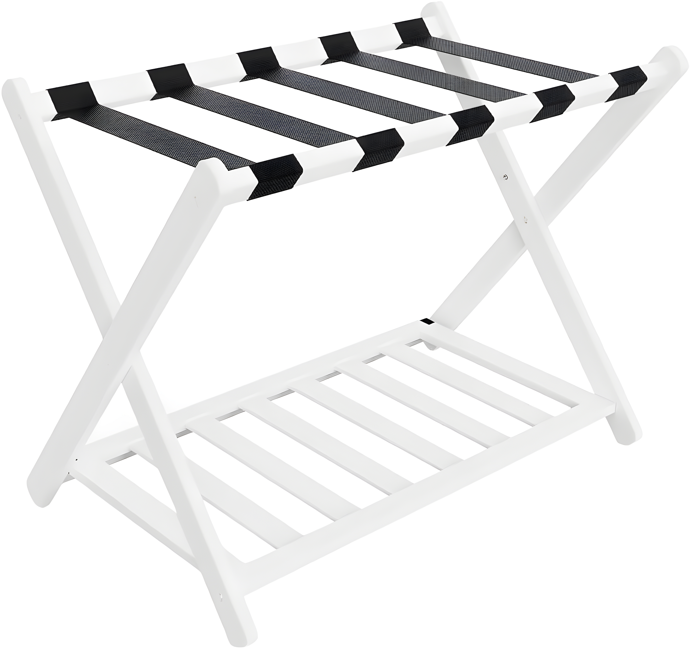 White Solid Pine Folding Luggage Rack with Shelf