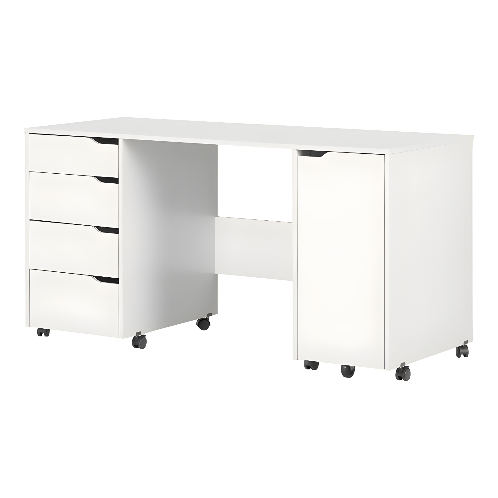 Pure White Mobile Craft Workstation with Drawers and Sliding Shelf