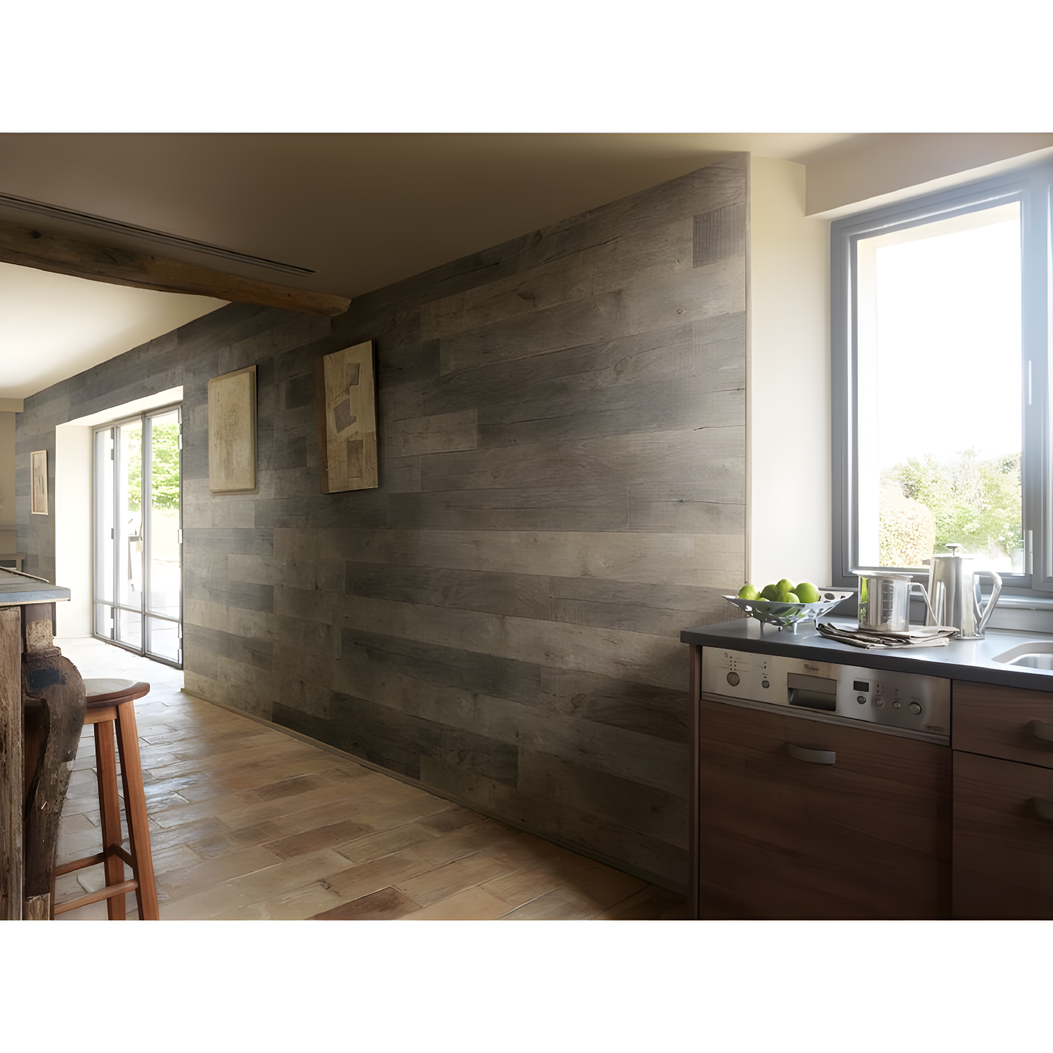 Gray Peel and Stick Resin Wood Wall Panels