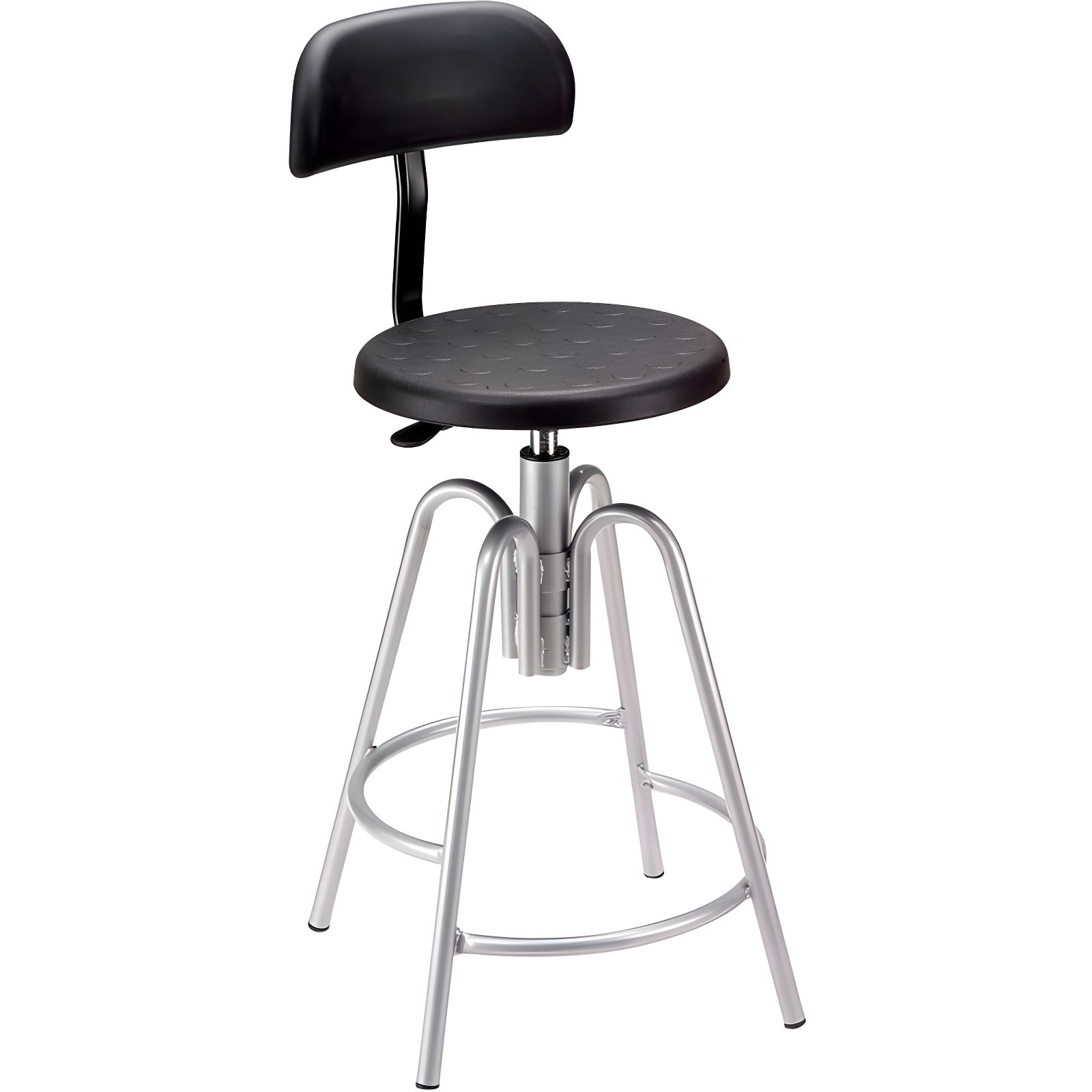 Adjustable Black Polyurethane Industrial Swivel Stool with Footrest