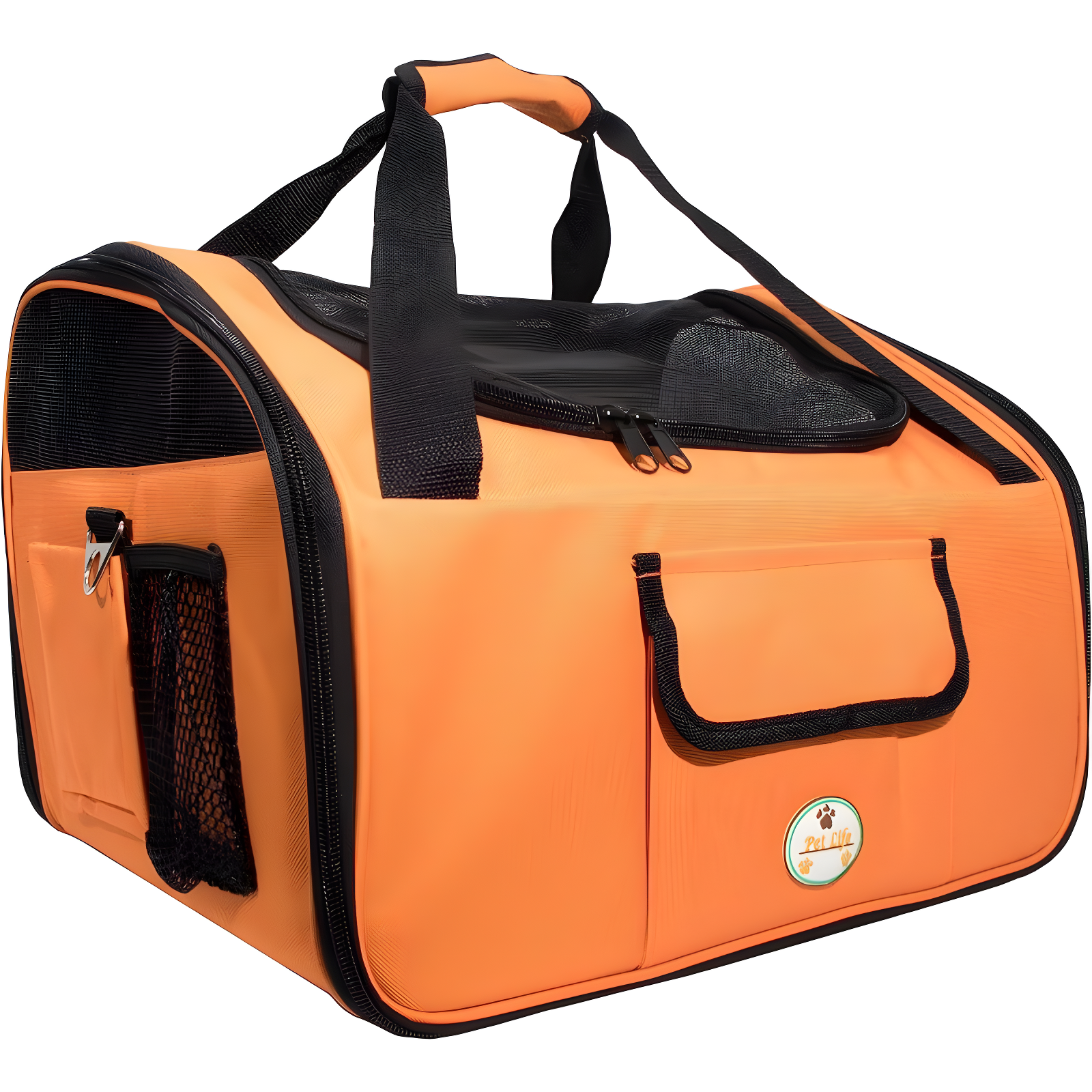 Orange Nylon Collapsible Dog Car Seat Carrier