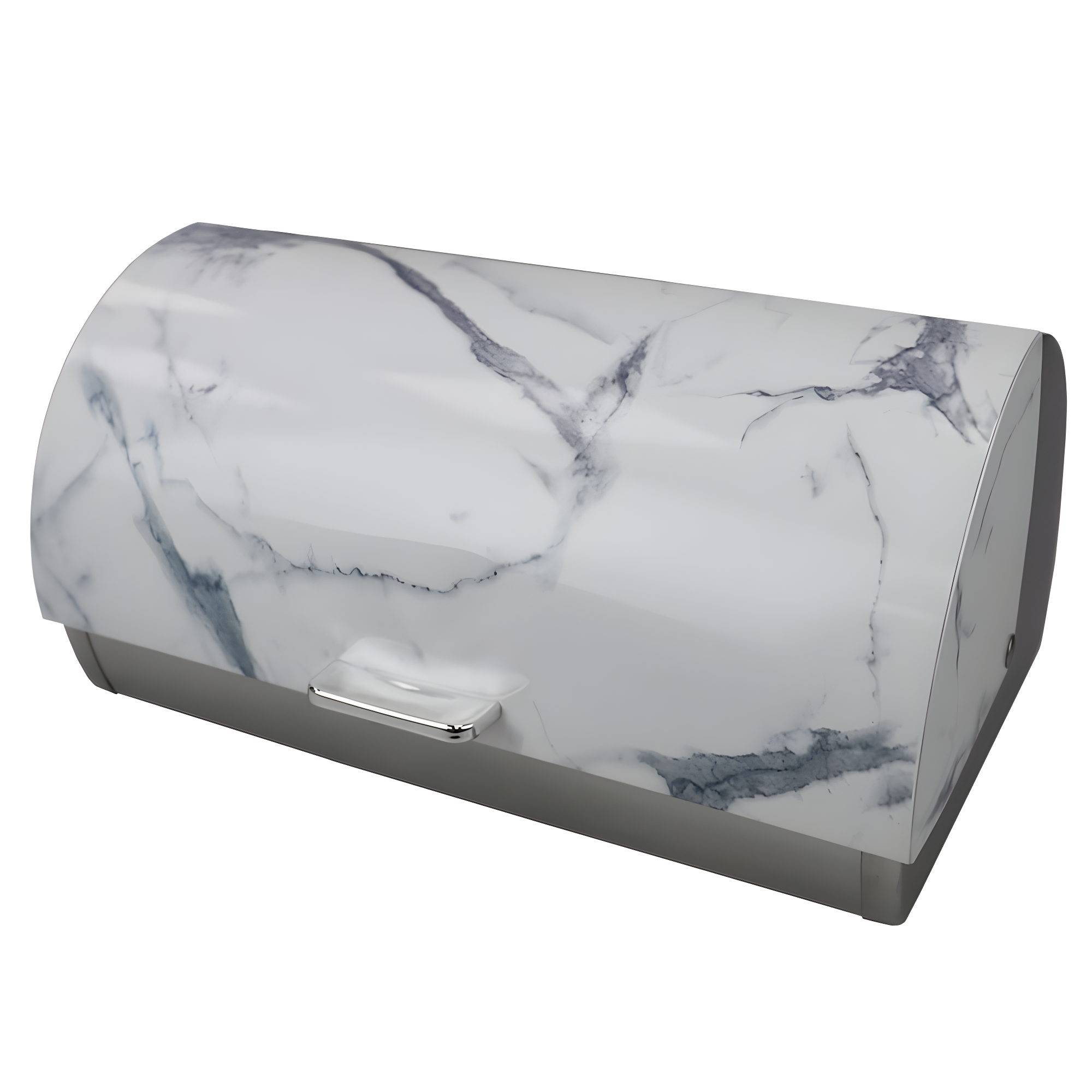 White Marble-Like Steel Bread Box with Roll-Top Lid