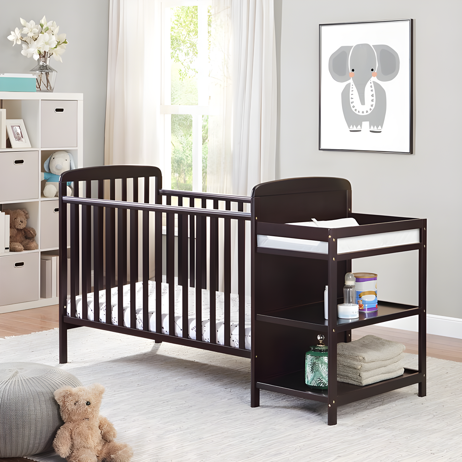 Espresso 3-in-1 Convertible Crib with Changing Table