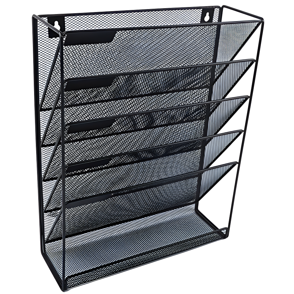 Black Mesh 5-Tier Wall Mounted File Organizer