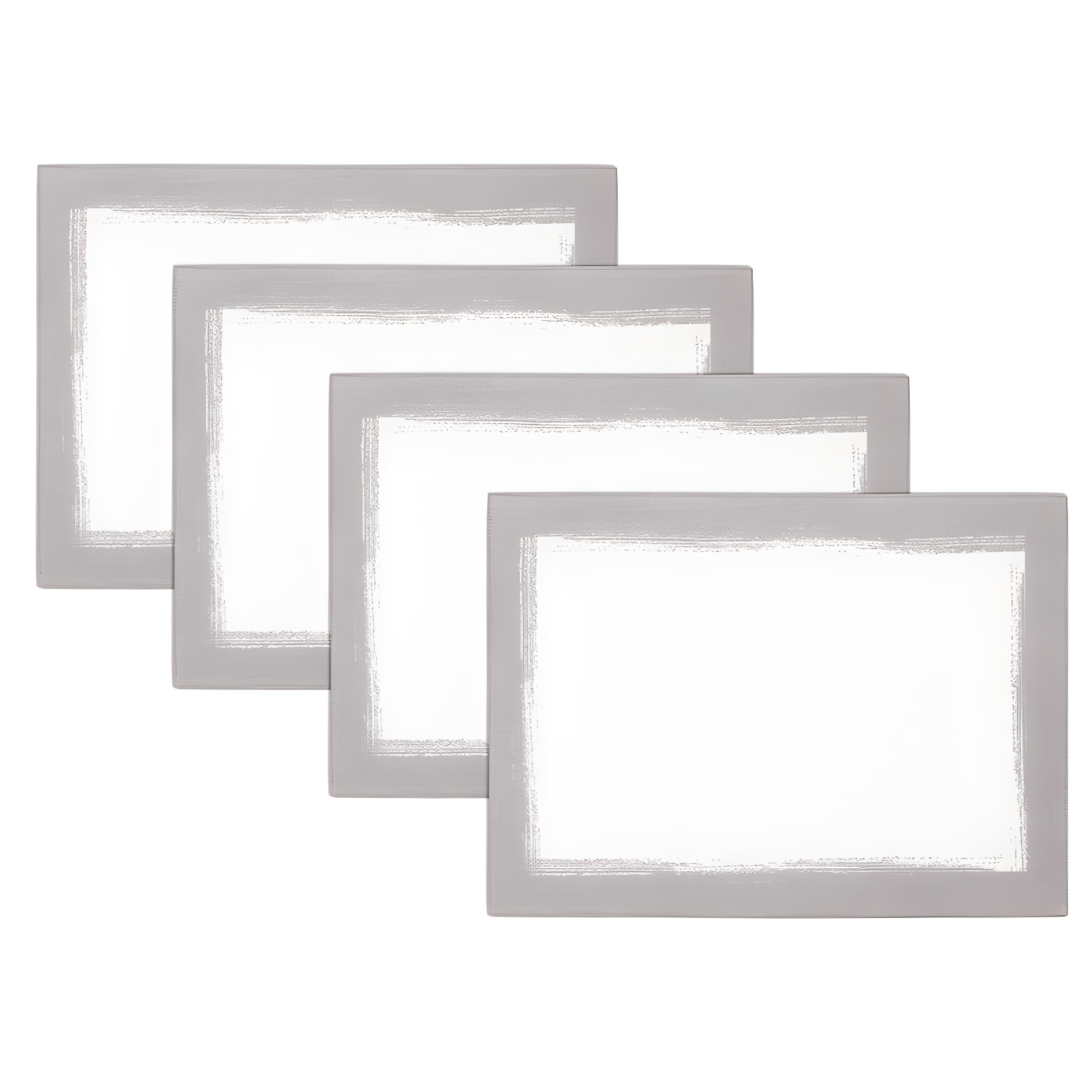 White and Silver Linen Blend Rectangular Placemats, Set of 4