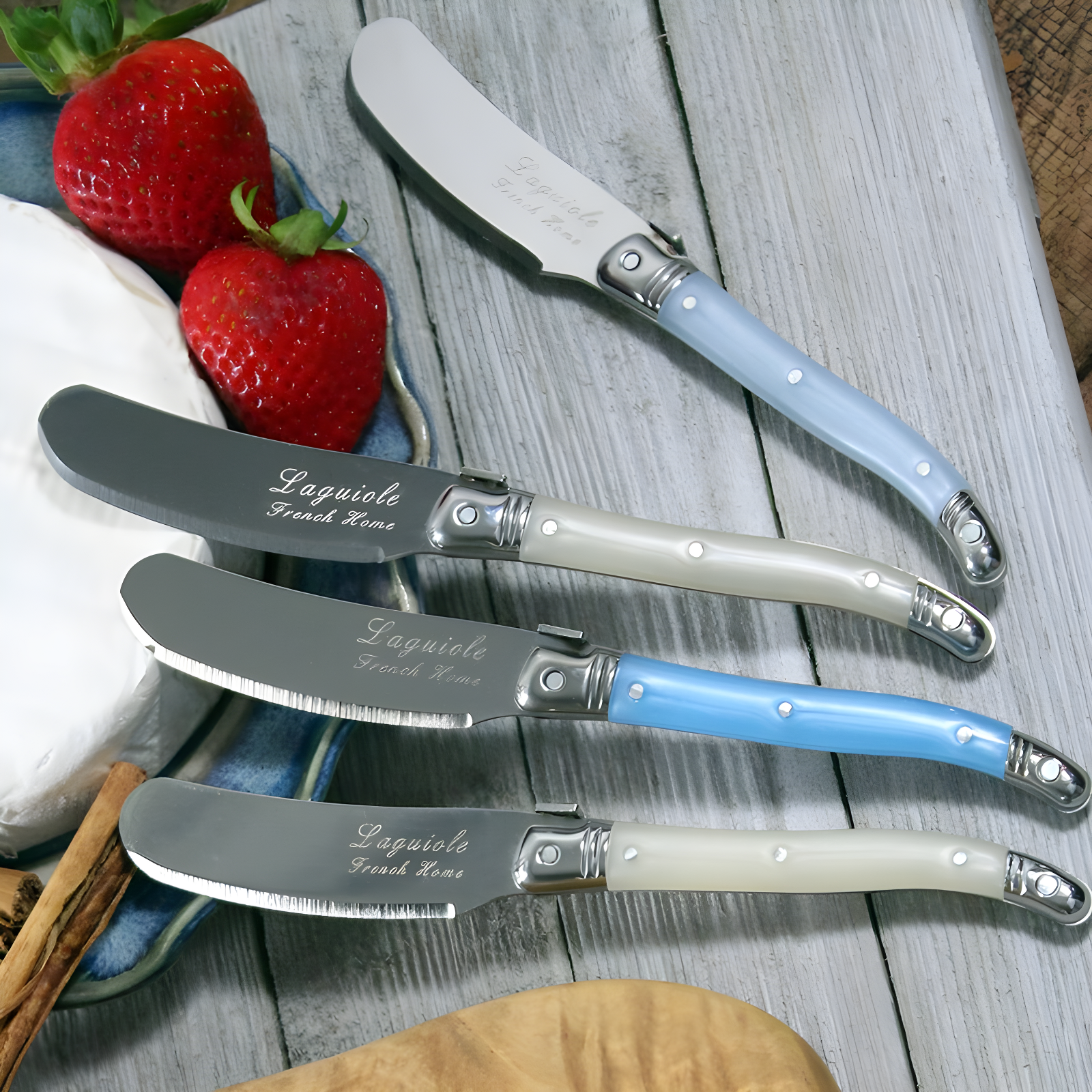 Laguiole Stainless Steel Butter Spreaders with Wooden Handle, Set of 8