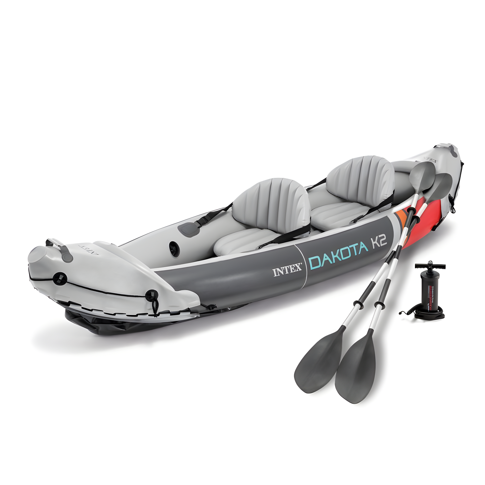 Gray and Red 2-Person Inflatable Vinyl Kayak with Skeg