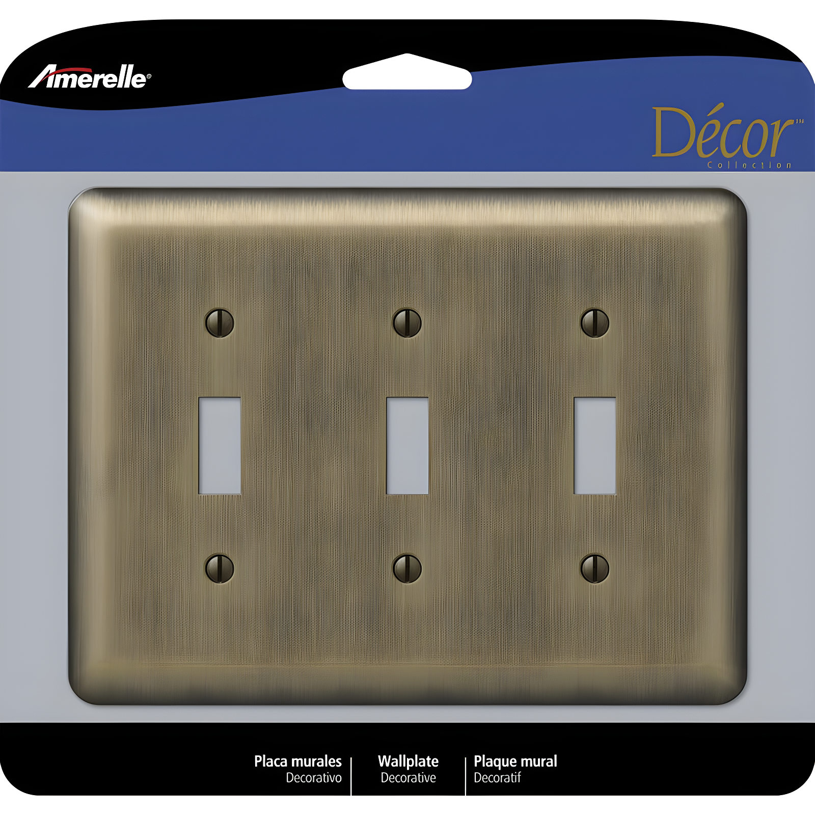 Devon Brushed Brass 3-Gang Stamped Steel Toggle Wall Plate