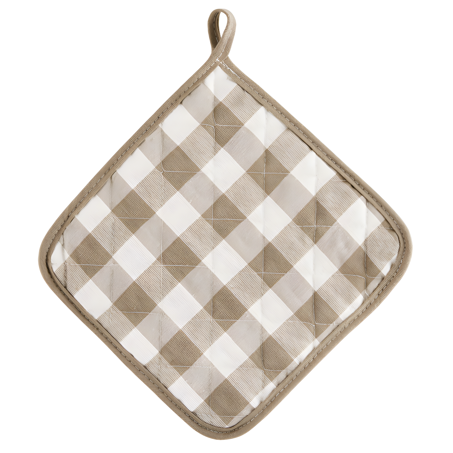 Taupe and White Checkered Cotton Quilted Pot Holder Set