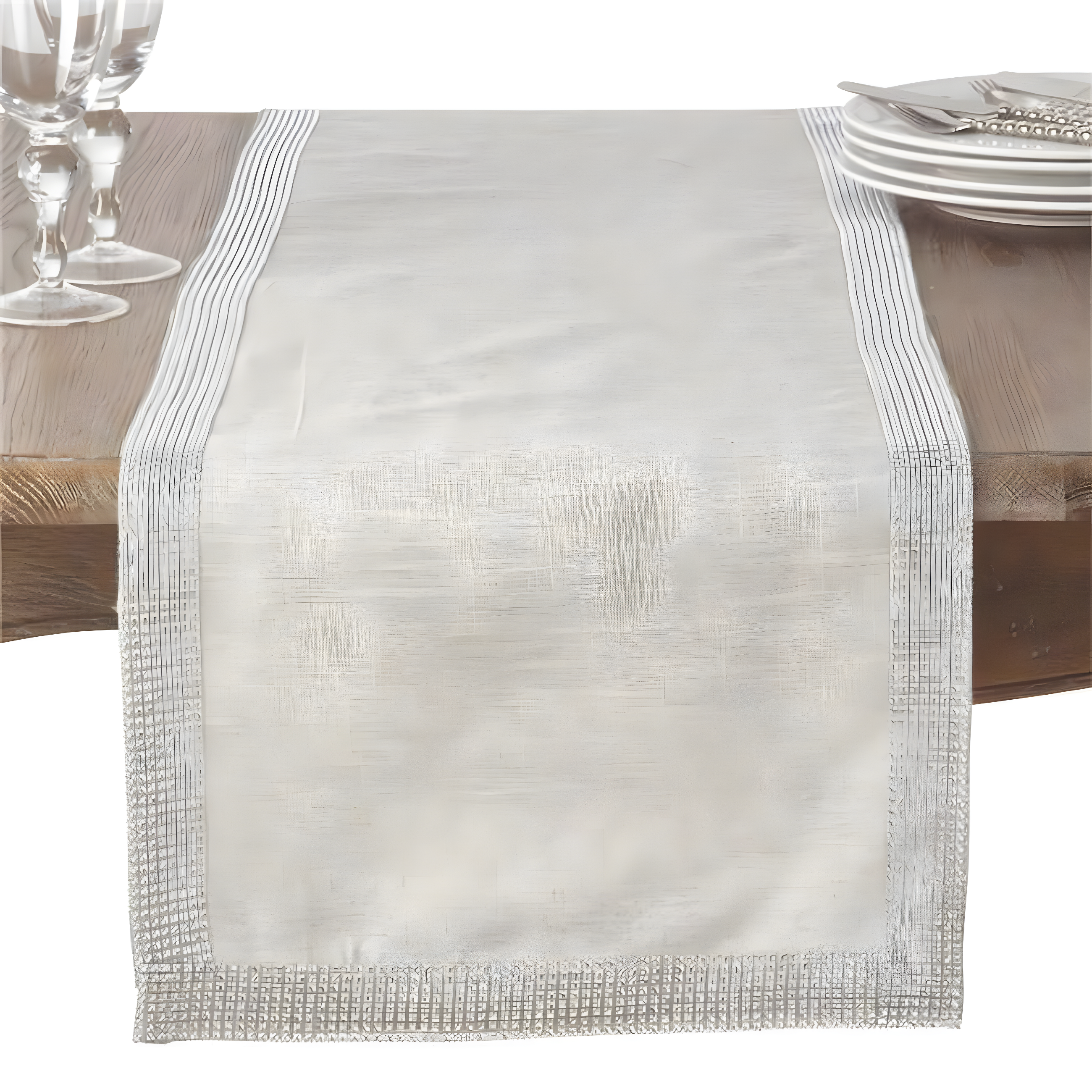 Elegant Silver Studded Polyester Linen Table Runner 16" x 90"