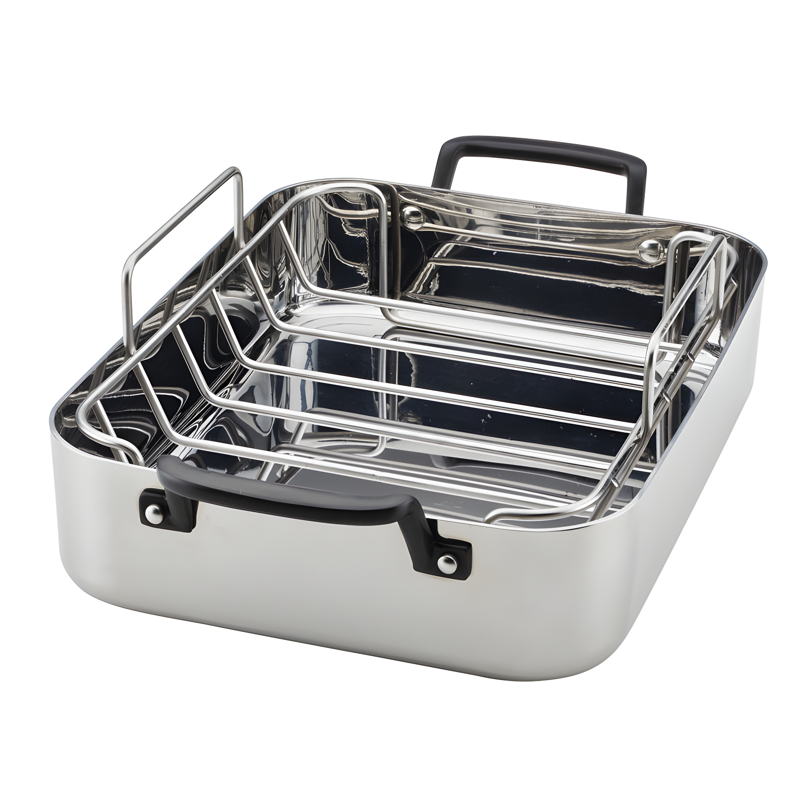 Polished Stainless Steel Non-Stick Roasting Pan with Rack and Handles