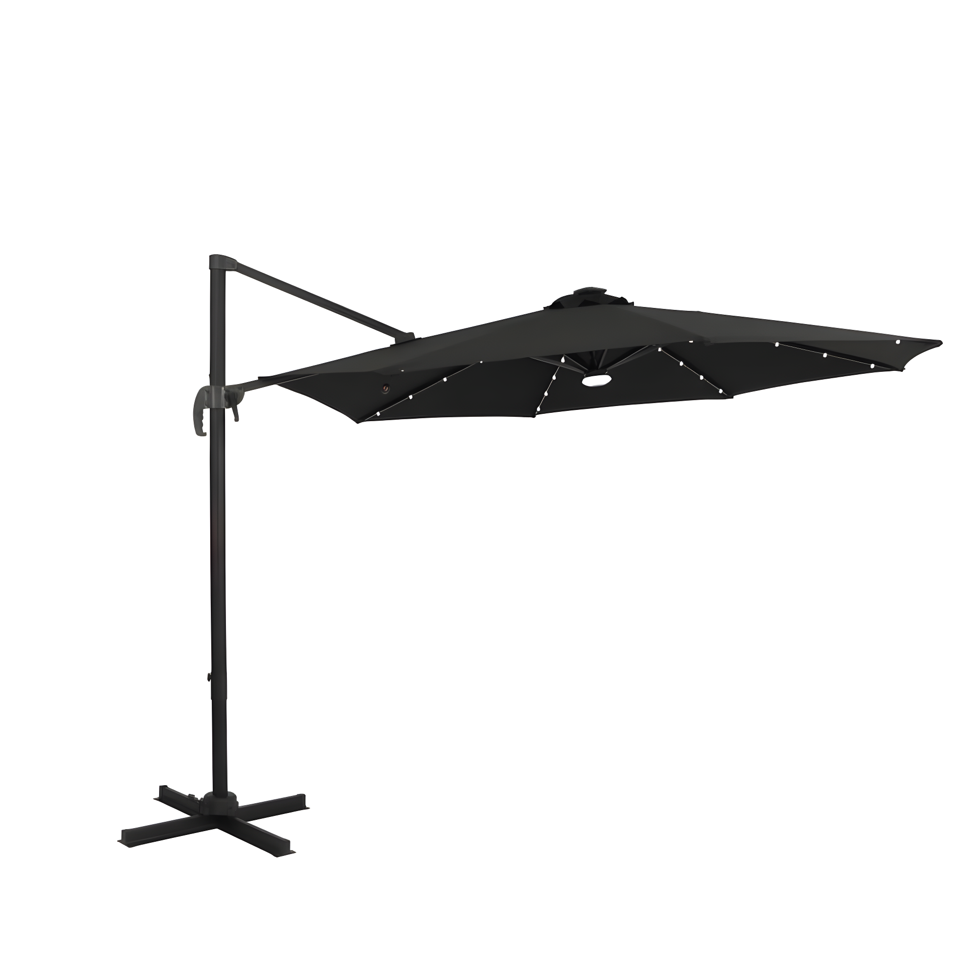 Santiago II 10-ft Black Polyester Cantilever Umbrella with LED Lights