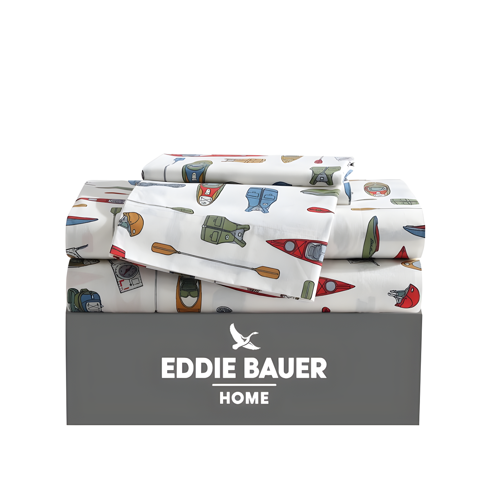 Eddie Bauer White and Red Cotton Percale Queen Sheet Set