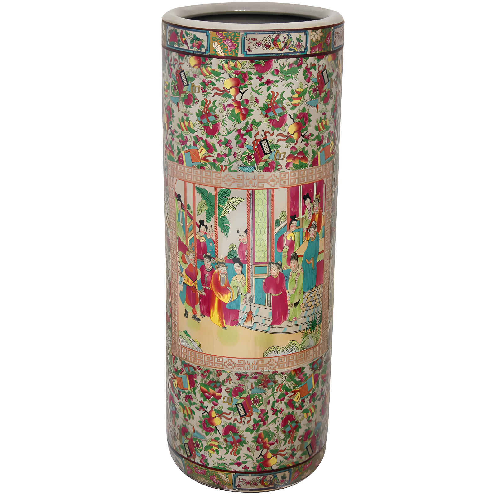 Colorful Glazed Porcelain Floral Cylinder Table Vase
