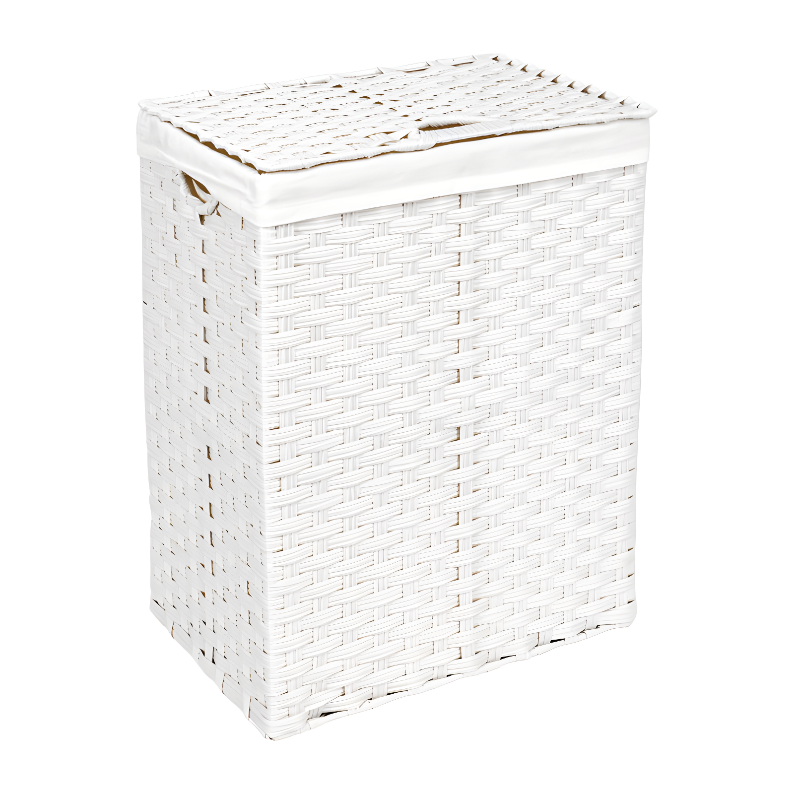 White Handwoven Collapsible Laundry Hamper with Lid