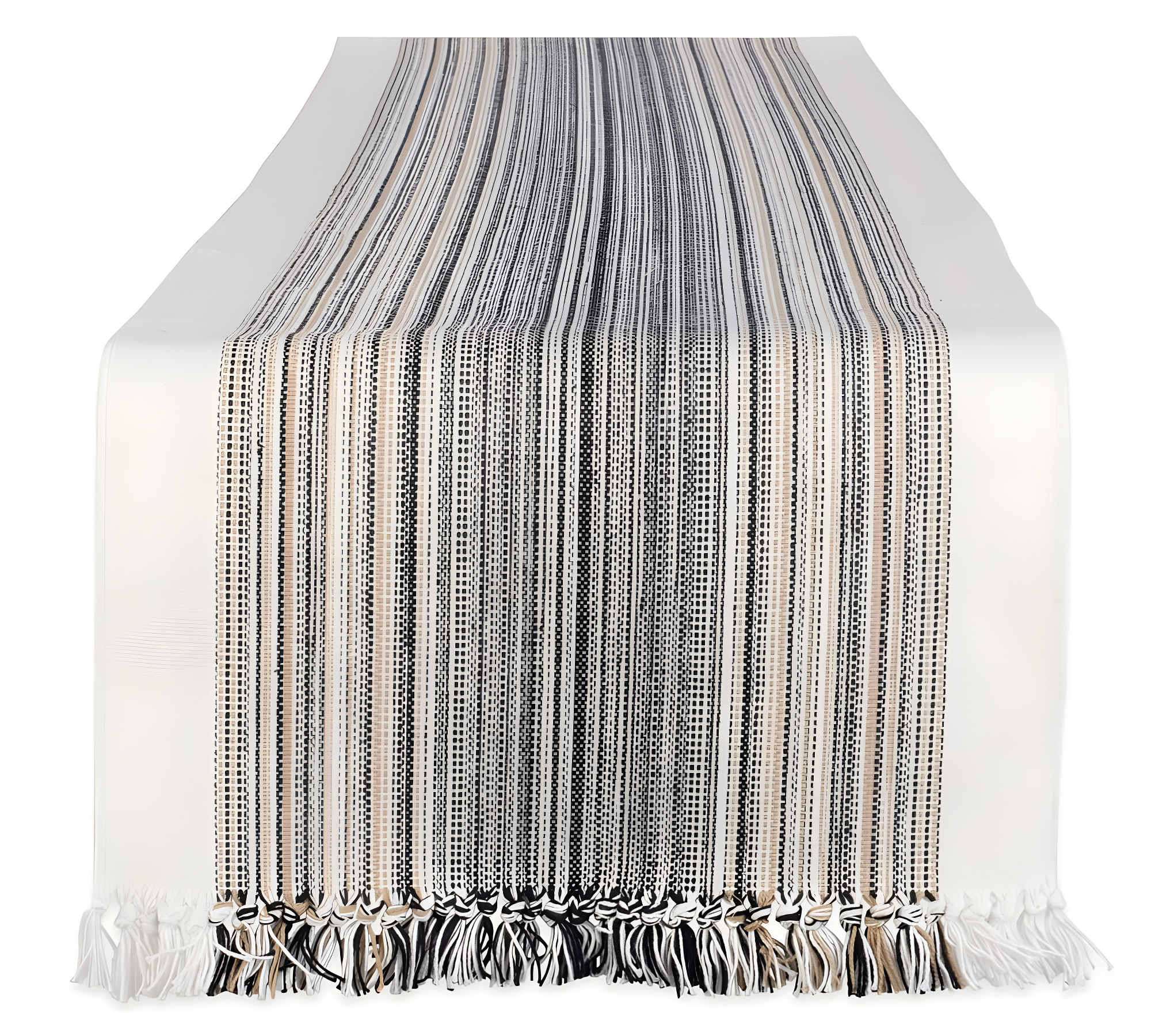 Black Striped Cotton Fringe Table Runner, 14" x 108"