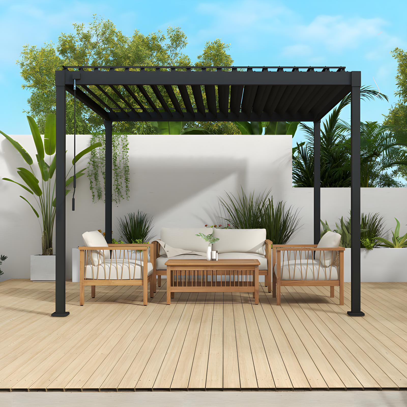 Charcoal 10' x 10' Galvanized Steel Louvered Pergola