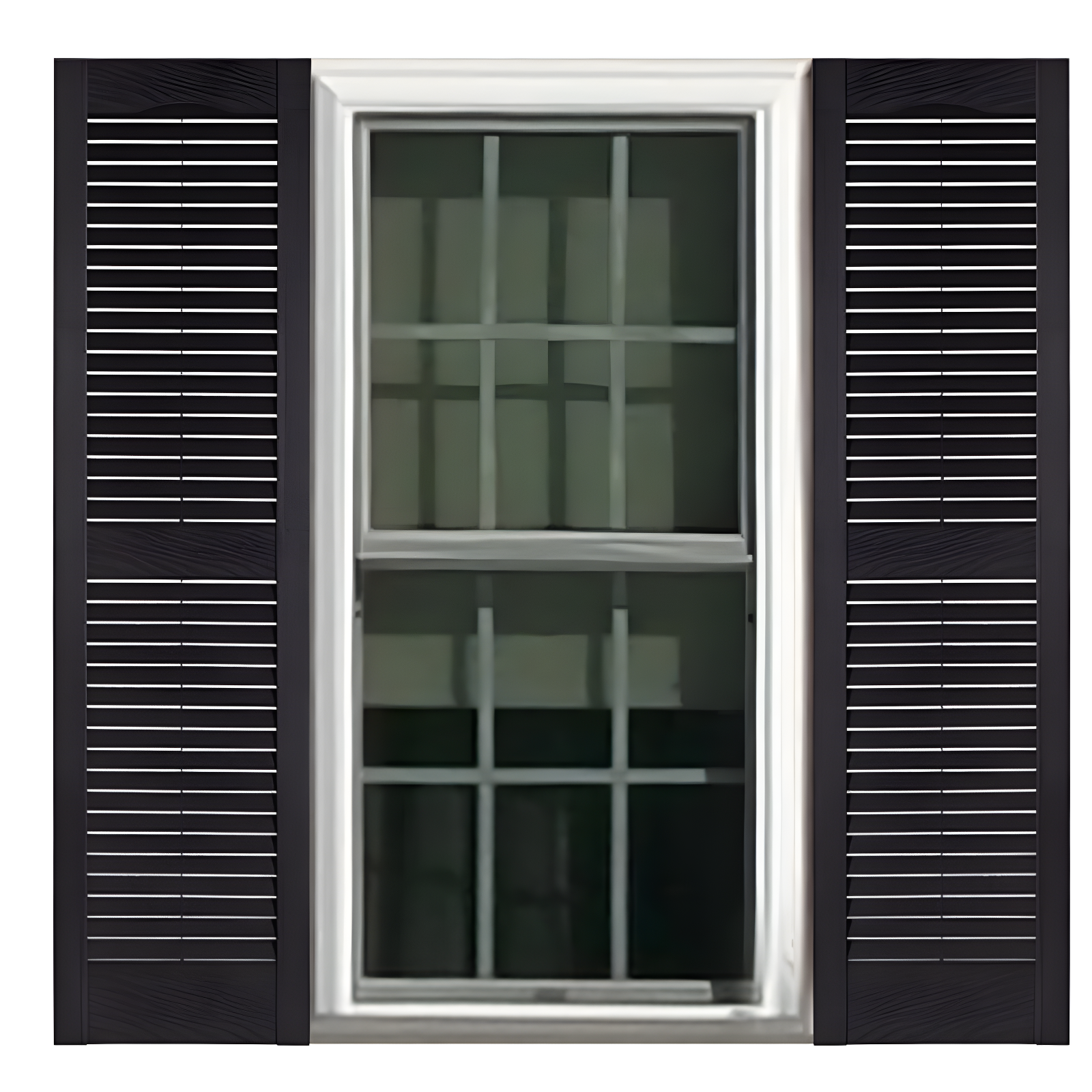 Premier Black Polypropylene Louvered Exterior Shutters, 15" x 67", Set of 2