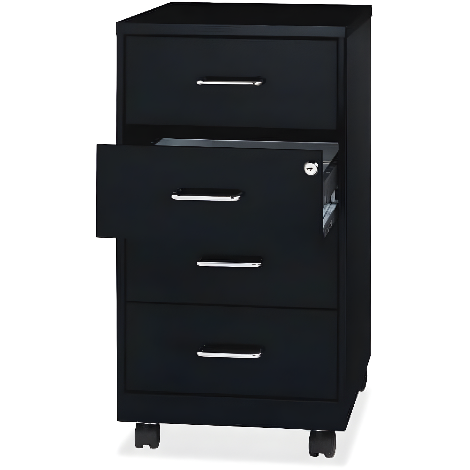 Transitional 26.5" Mobile Black Steel Storage Cabinet with Lock