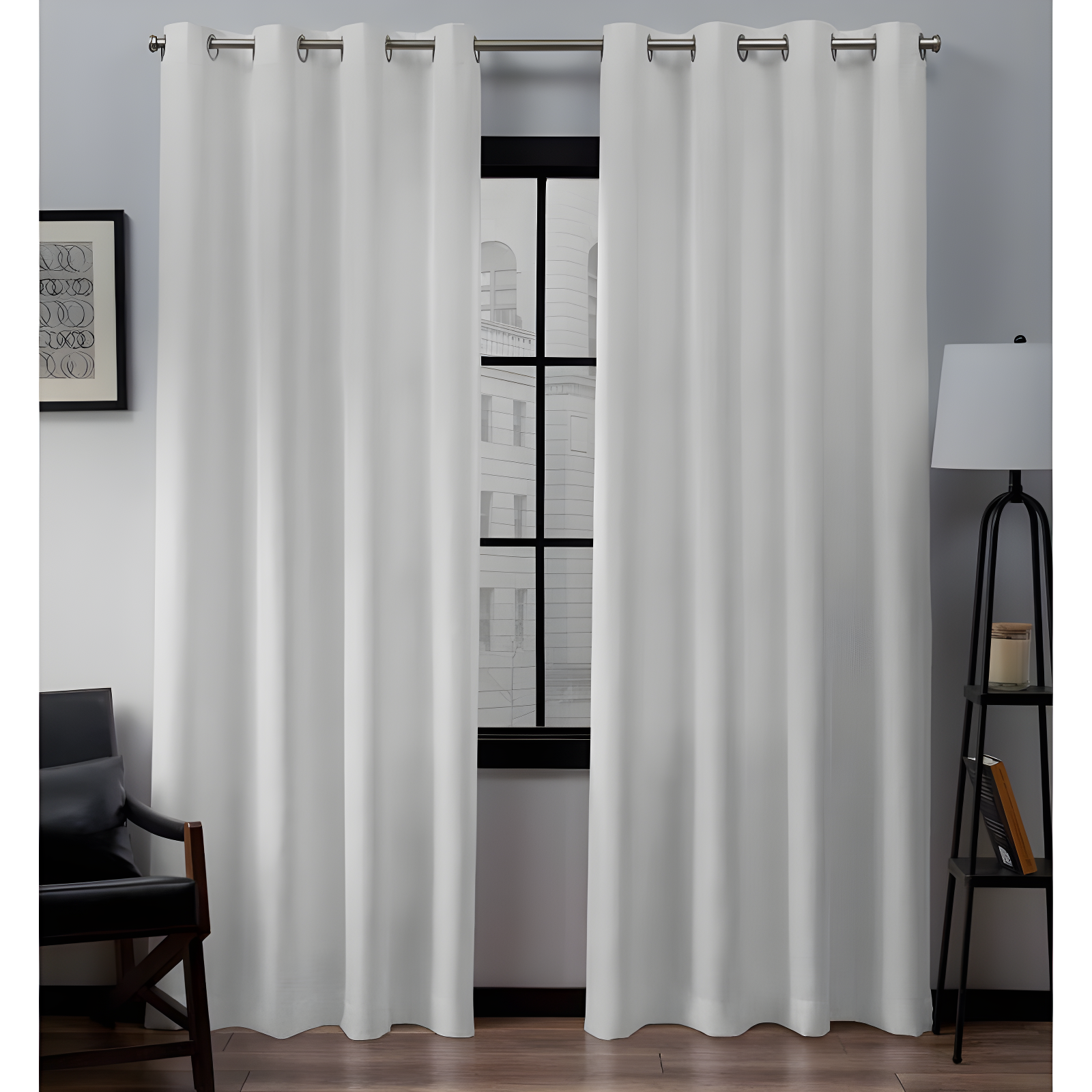 Winter White Light-Filtering Linen Grommet Curtain Panels, Set of 2