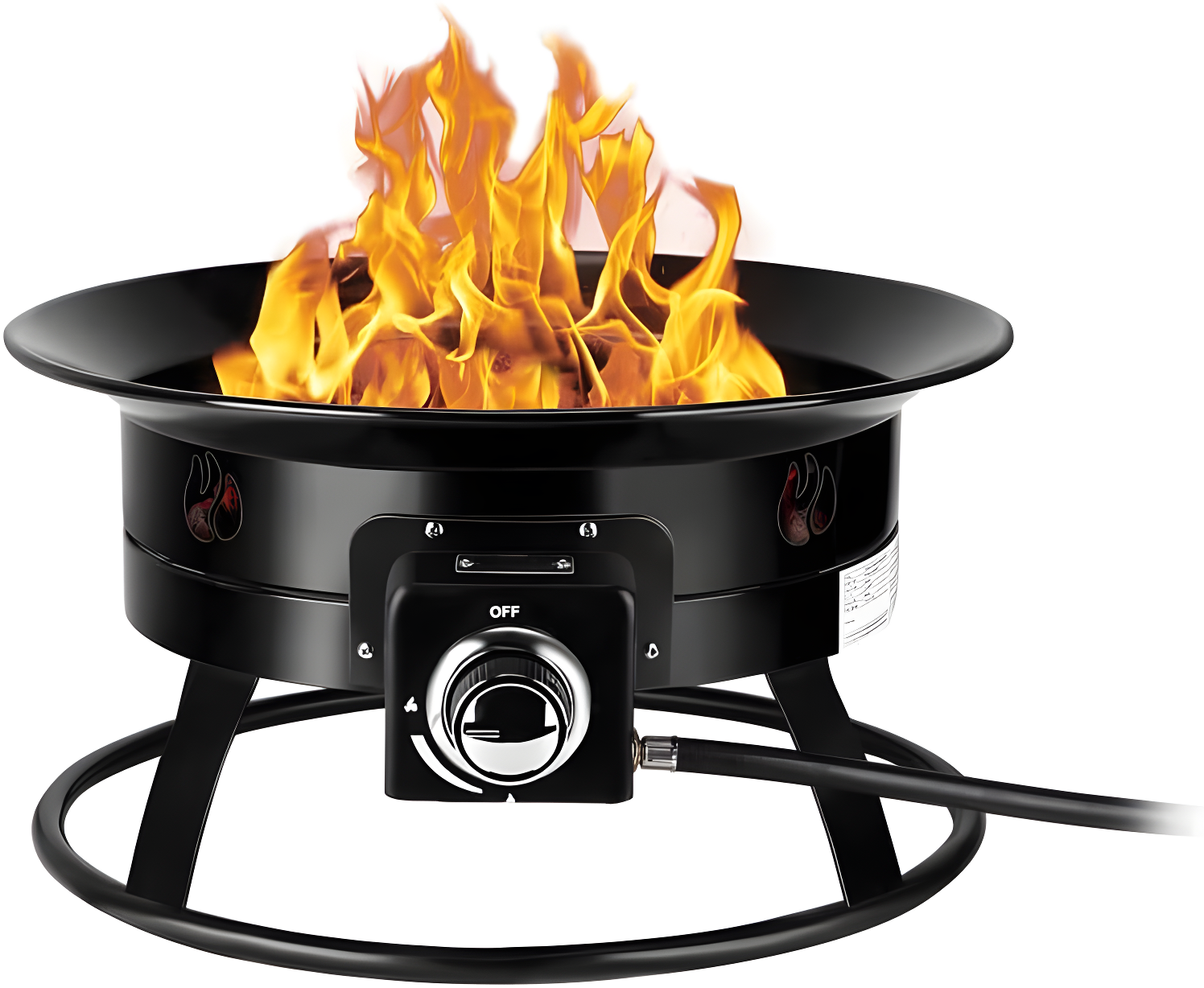 Portable Black Steel Gas Fire Pit with Manual Ignition