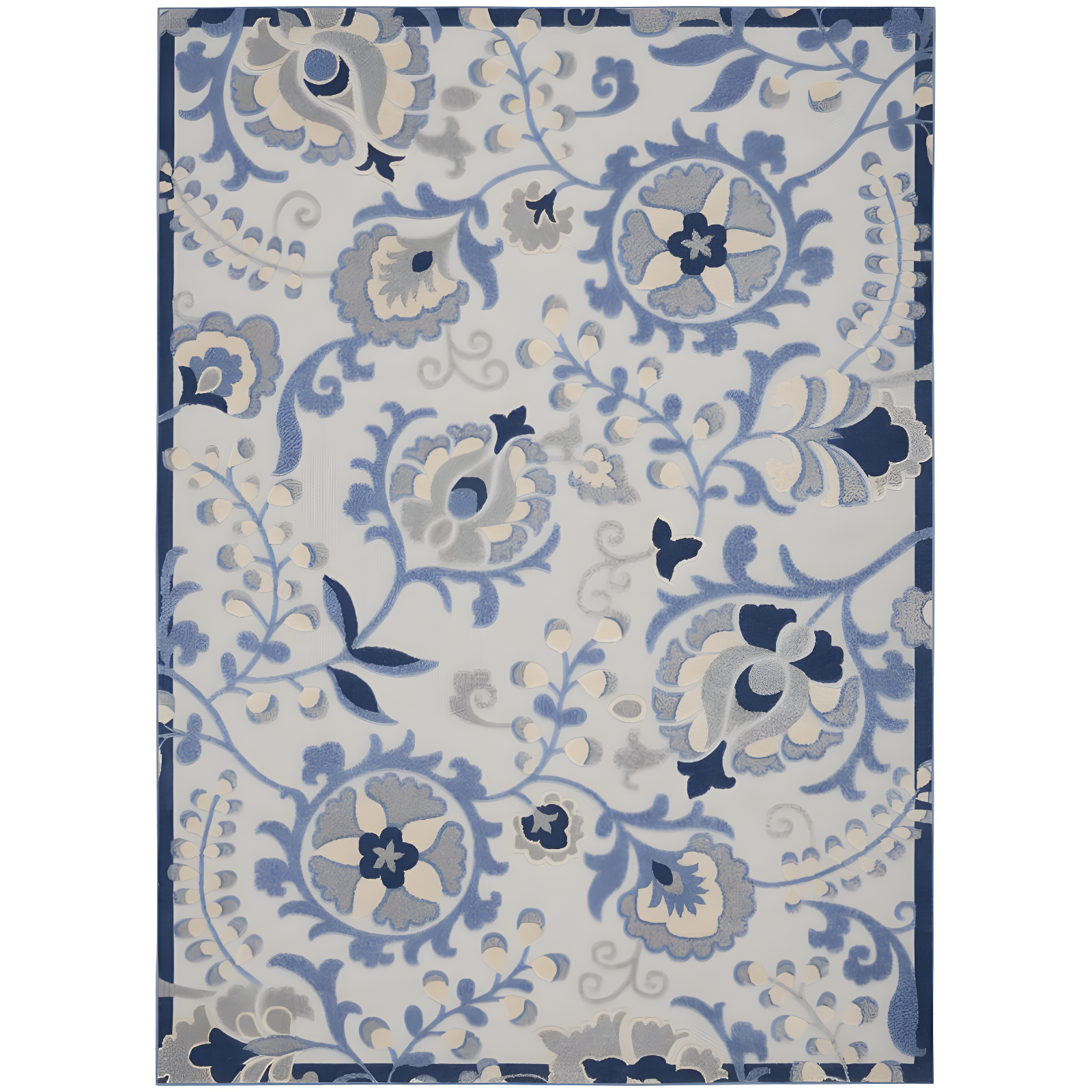 Blue and Grey Floral Flat Woven 9' x 12' Synthetic Area Rug