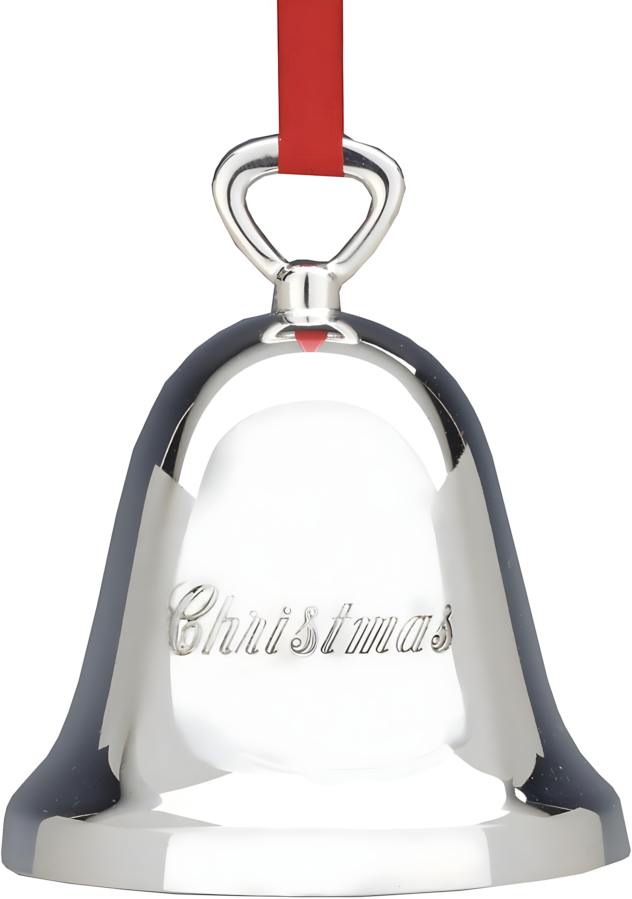 Silver Christmas Bell Ornament with Red Ribbon