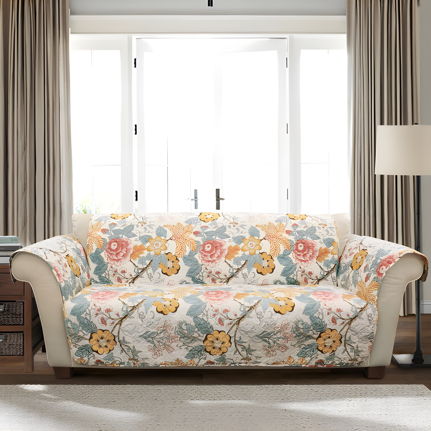 Sydney Floral Blue and Yellow Water-Resistant Loveseat Slipcover