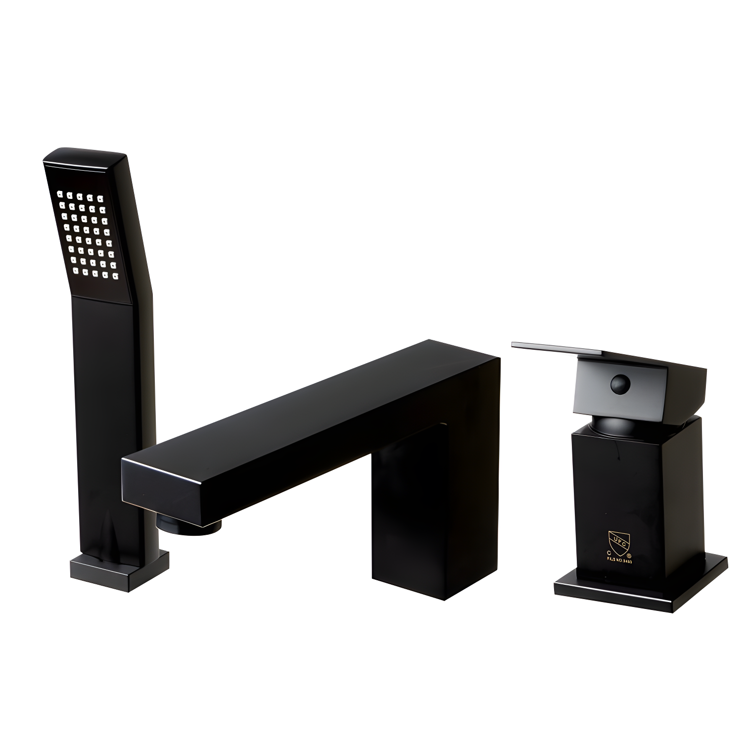 Black Matte Modern Deck Mounted Tub Filler with Handheld Shower