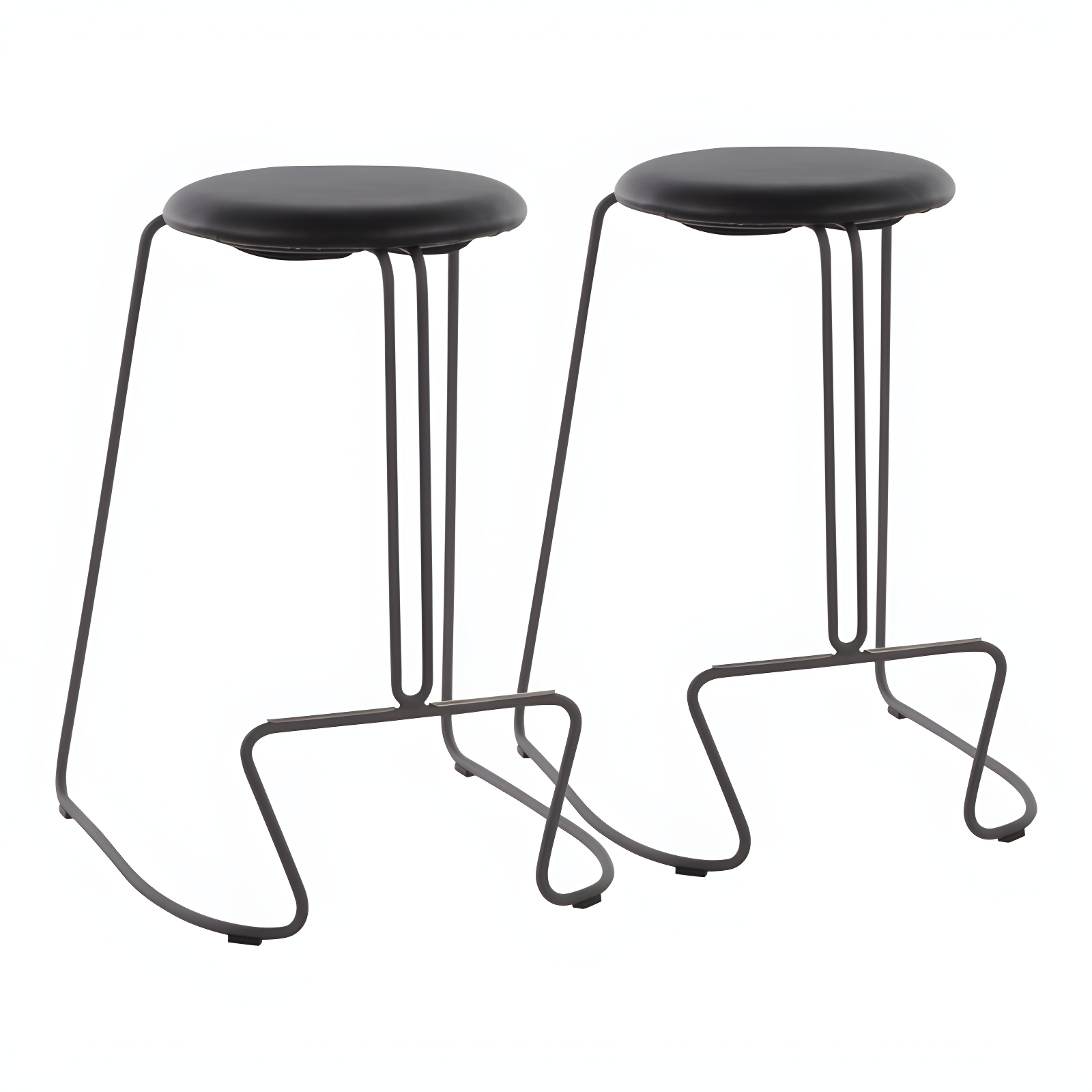 Black Steel and Faux Leather Backless Counter Stool