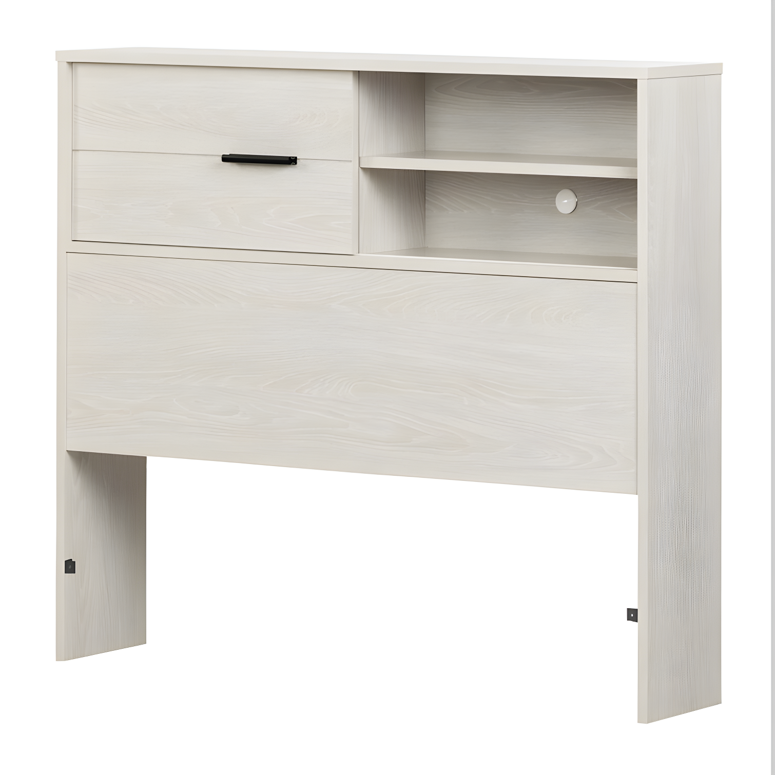 Winter Oak Twin Bookcase Headboard with Sliding Storage