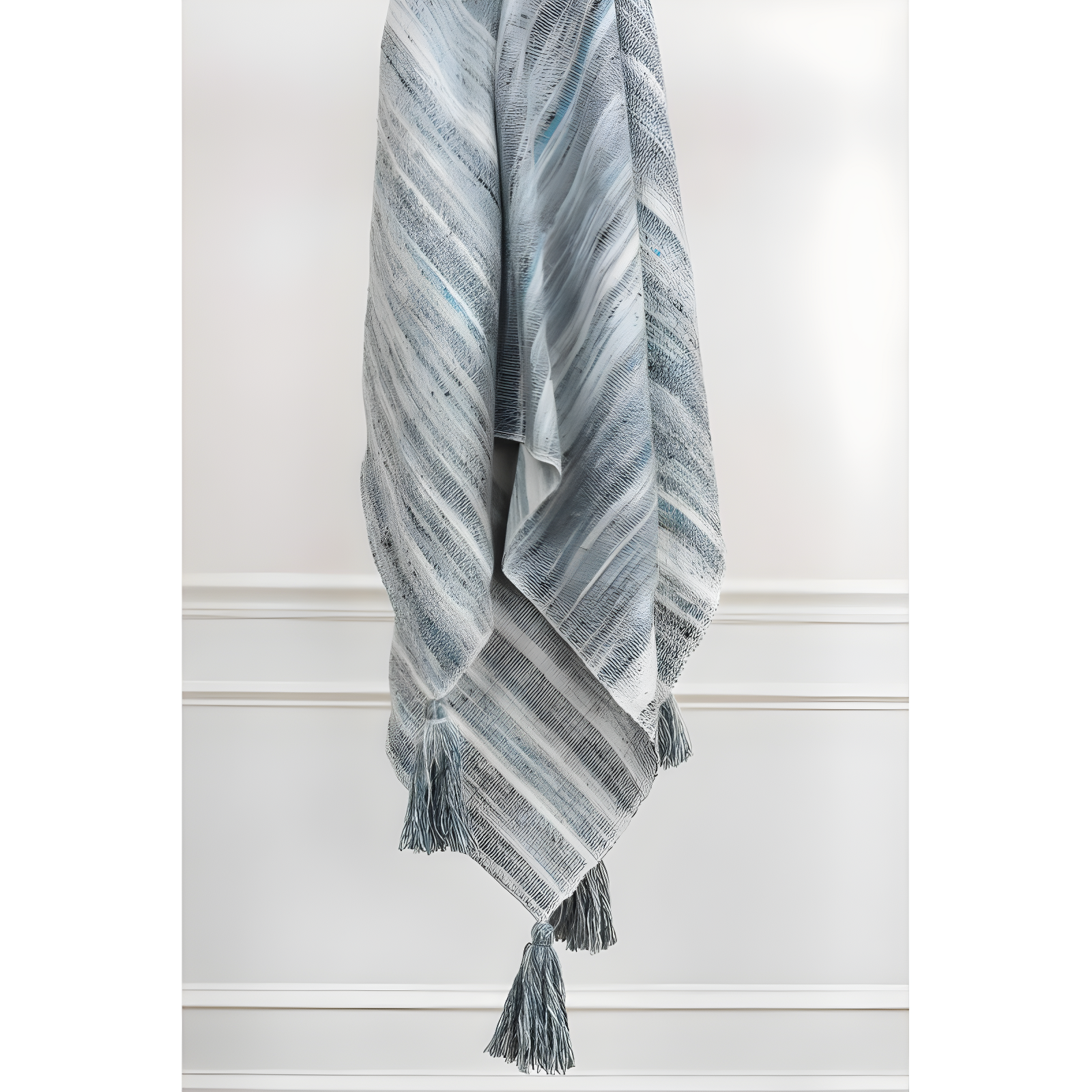 Ivory, Gray, Charcoal, and Blue Striped Recycled PET Throw Blanket