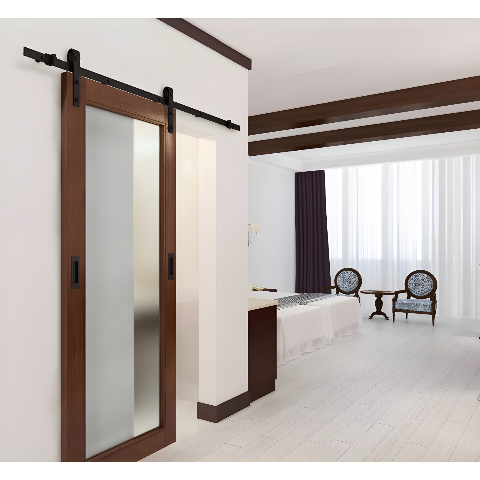 Oil-Rubbed Bronze 6' Barn Door Flat Track Kit with Standard Drop Hangers