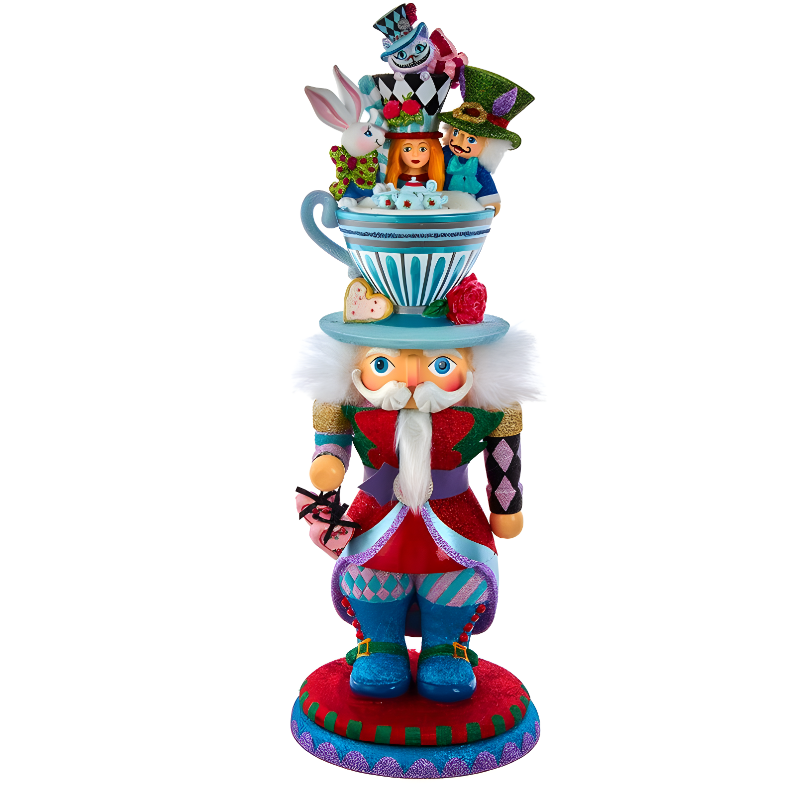 18-Inch Multicolor Wooden Alice Teacup Hat Nutcracker