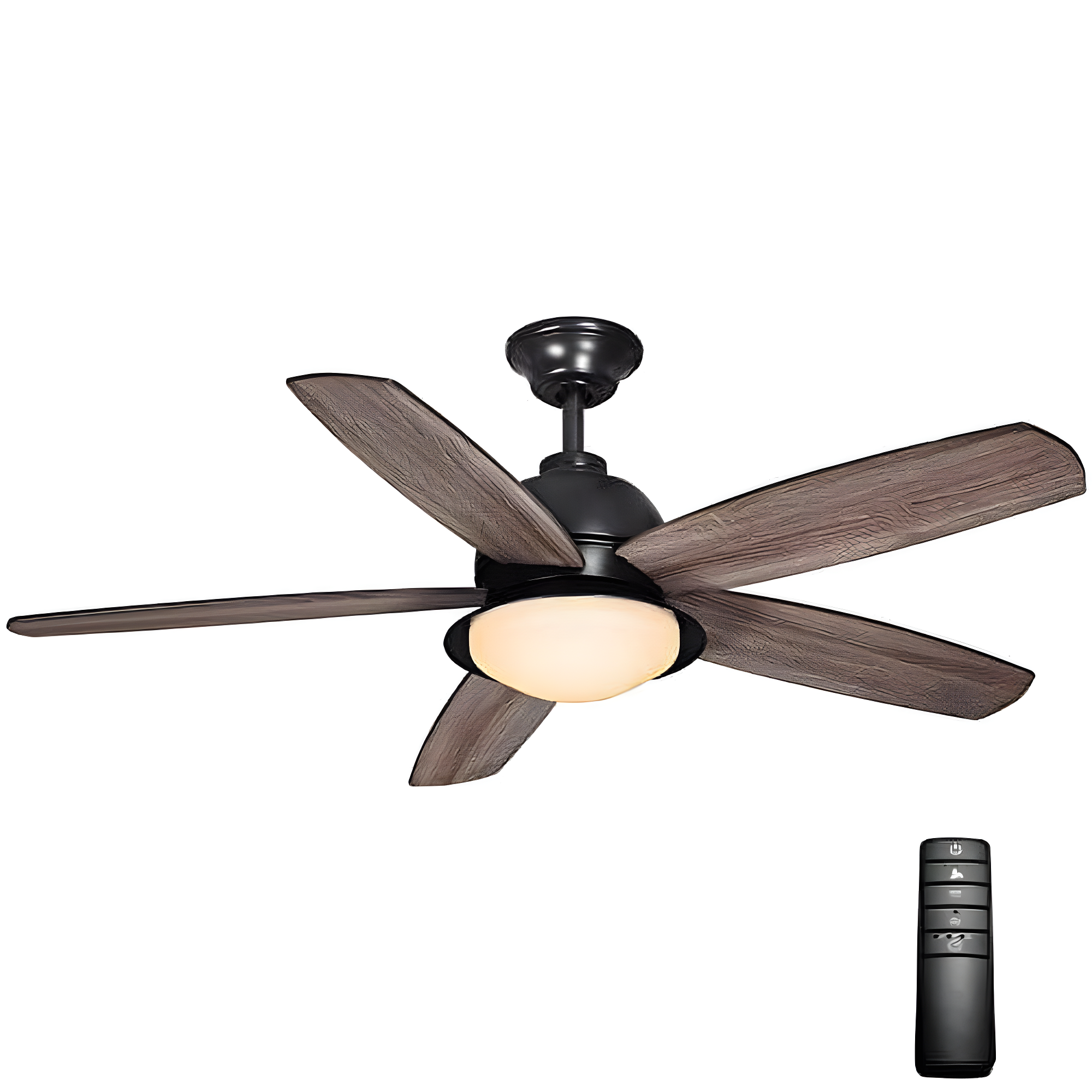 52-Inch Natural Iron LED Ceiling Fan with Remote and Gray Wash Blades