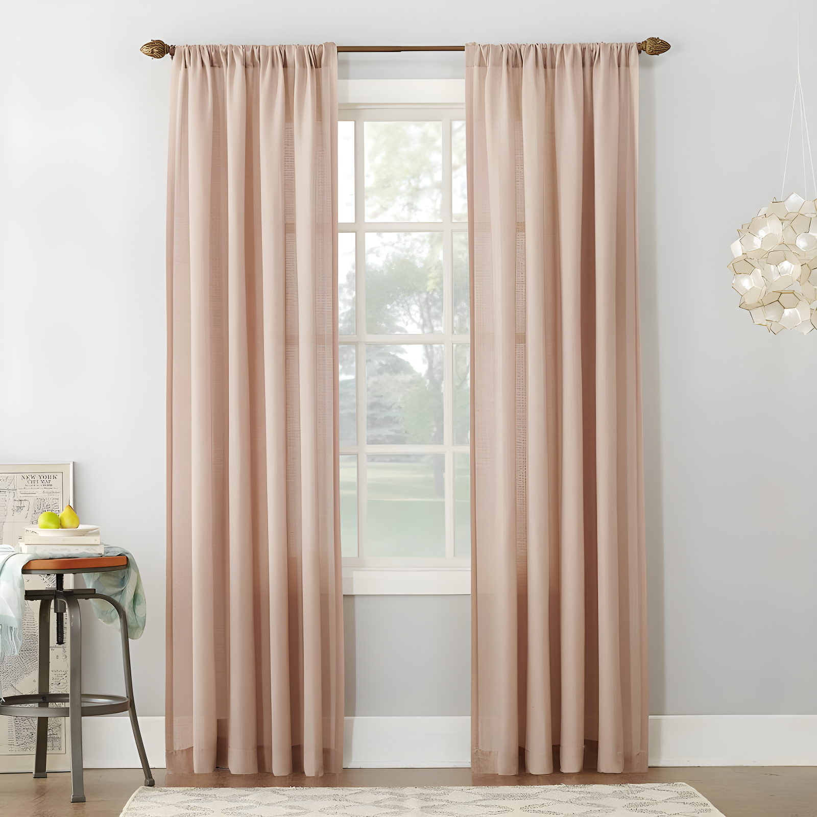 Blush Linen Blend Sheer Rod Pocket Curtain Panel, 54" x 63"