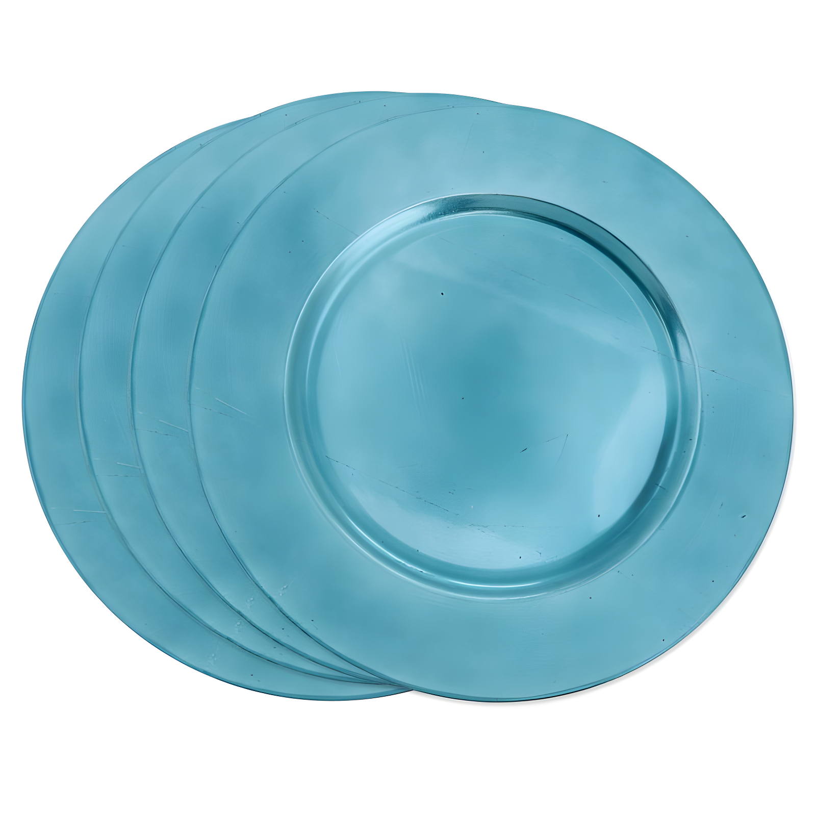 Teal Round Plastic Classic Design Charger Plates, Set of 4