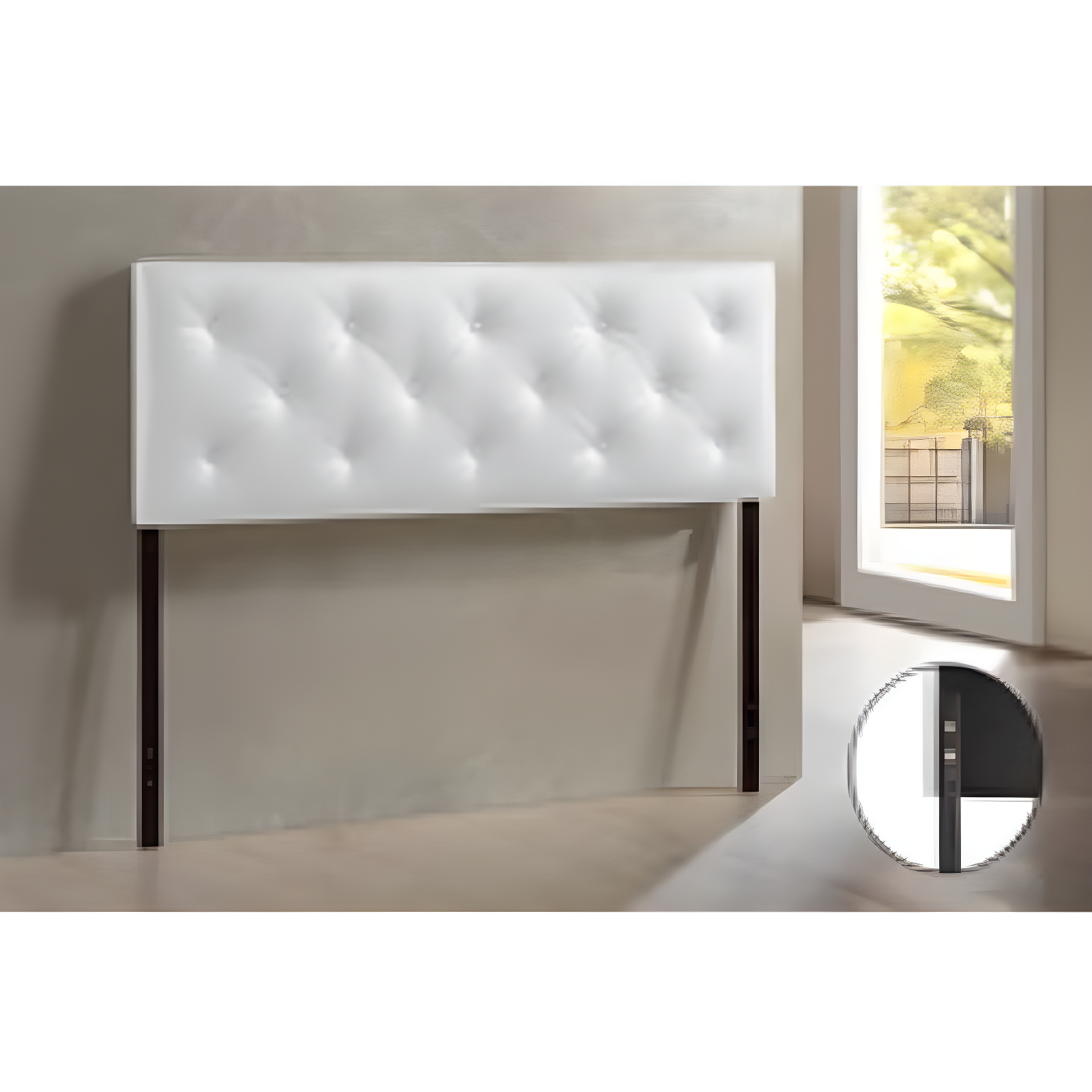 White Faux Leather Tufted Queen Upholstered Headboard