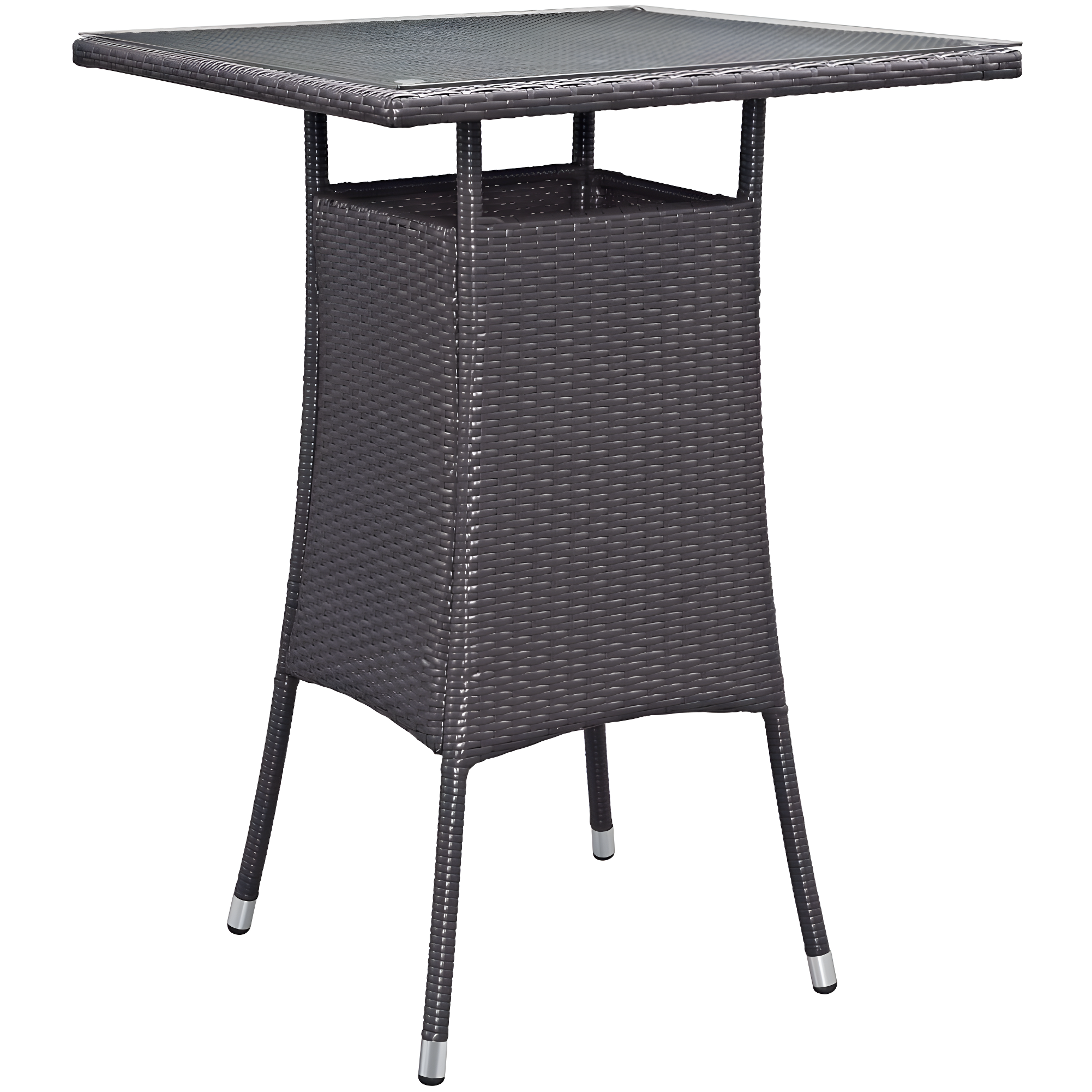 Espresso Wicker Rattan Outdoor Patio Bar Table with Metal Accents