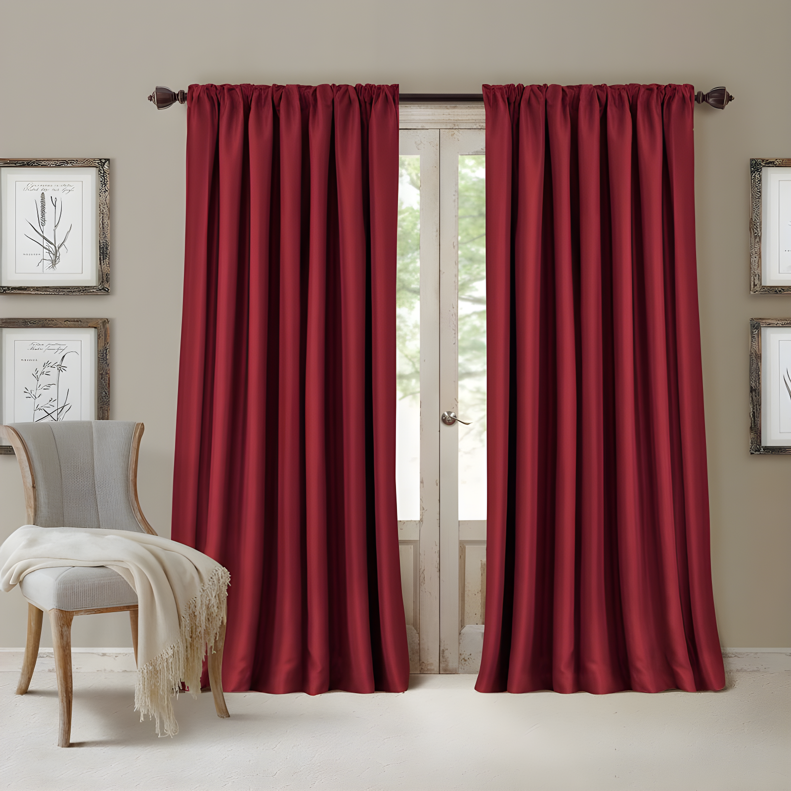 Rouge Faux Silk Blackout Pleated Window Drapes