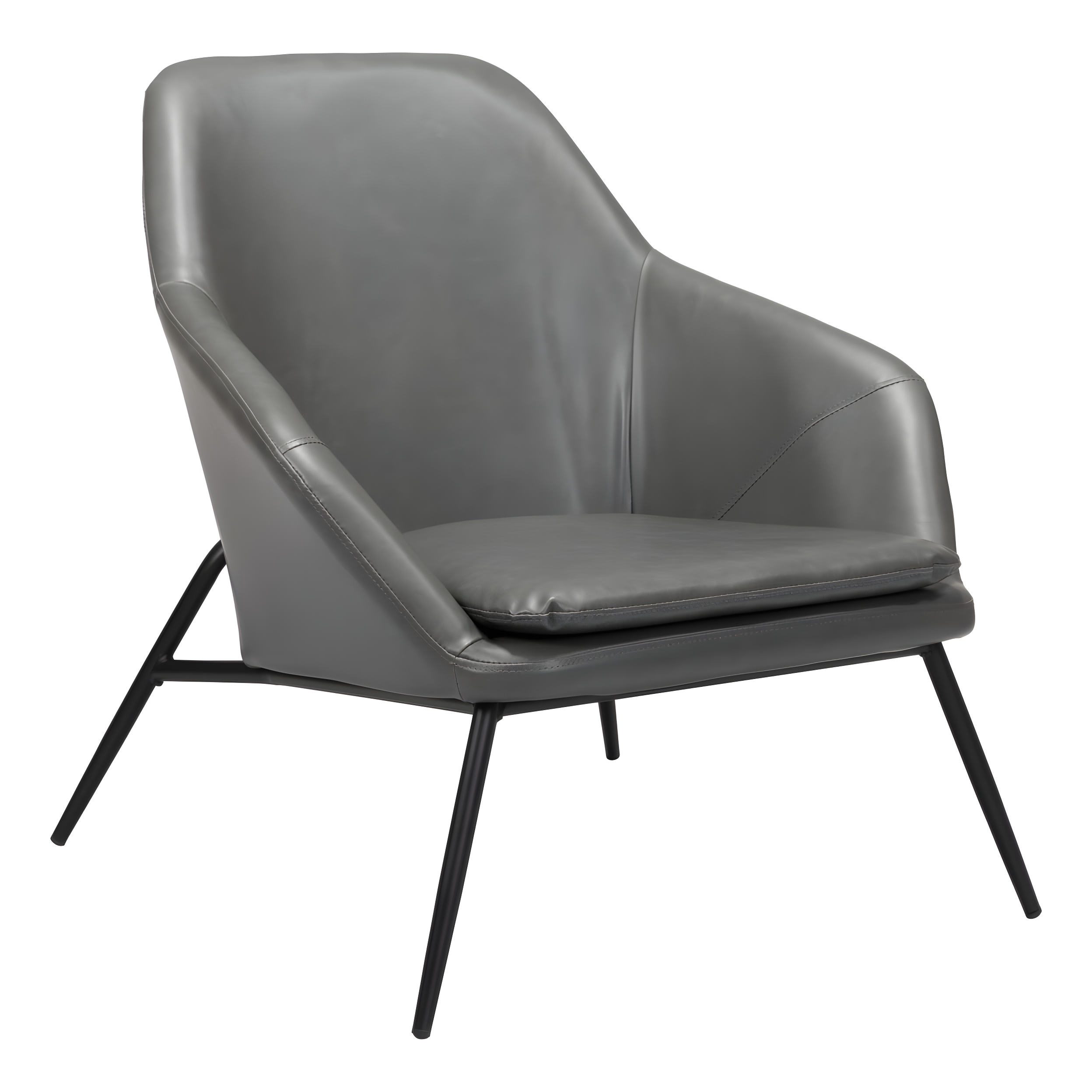 Contemporary Gray Faux Leather Accent Arm Chair with Metal Base