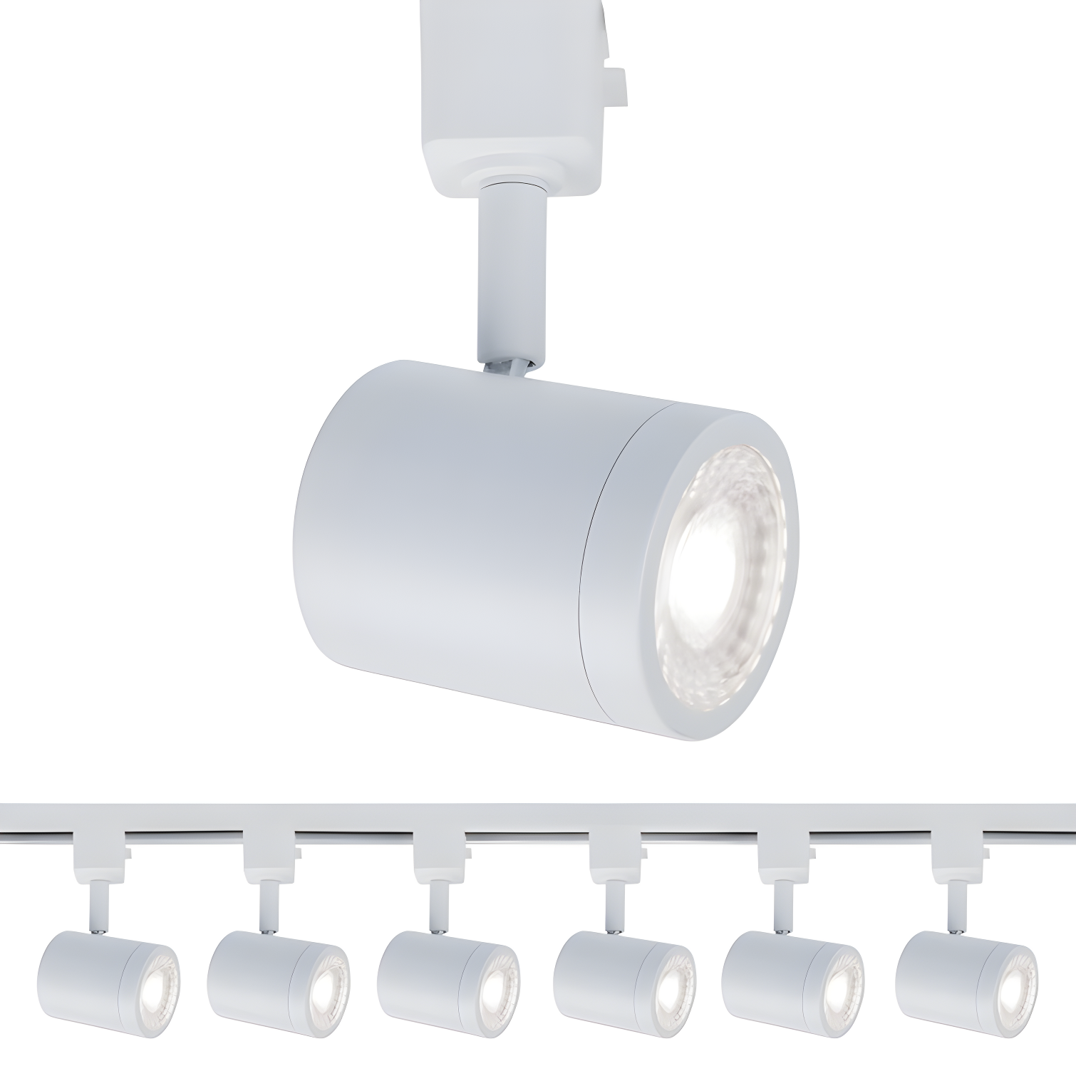 Sleek White Charge 6-Light LED Track Head with Clear Glass Lens