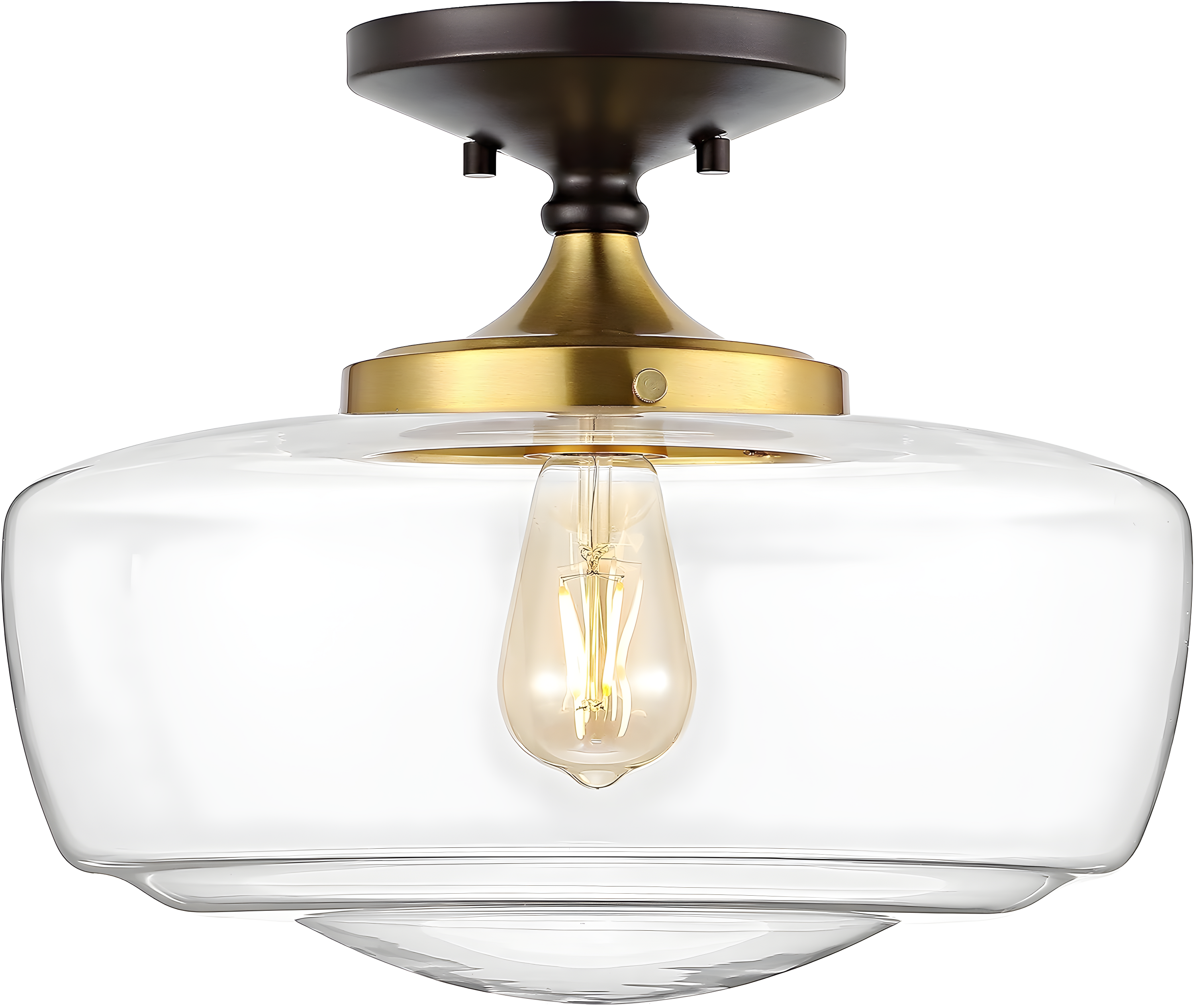 Marfa 14" Clear Glass and Brass Gold Farmhouse LED Flush Mount