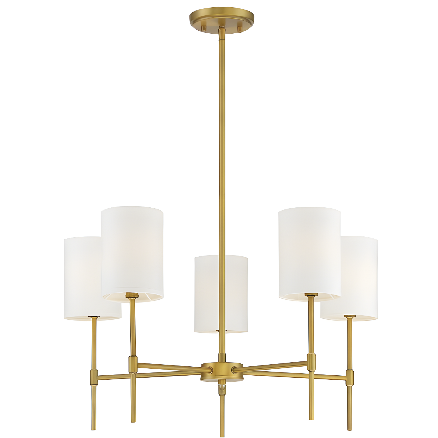 Natural Brass 5-Light Metal Chandelier with White Shades