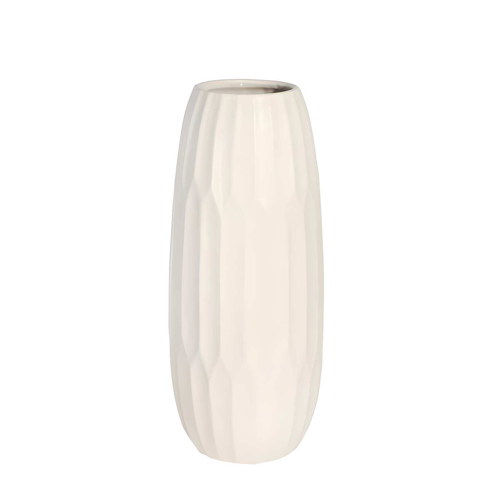 White Ceramic Indented Design Table Vase, 14"